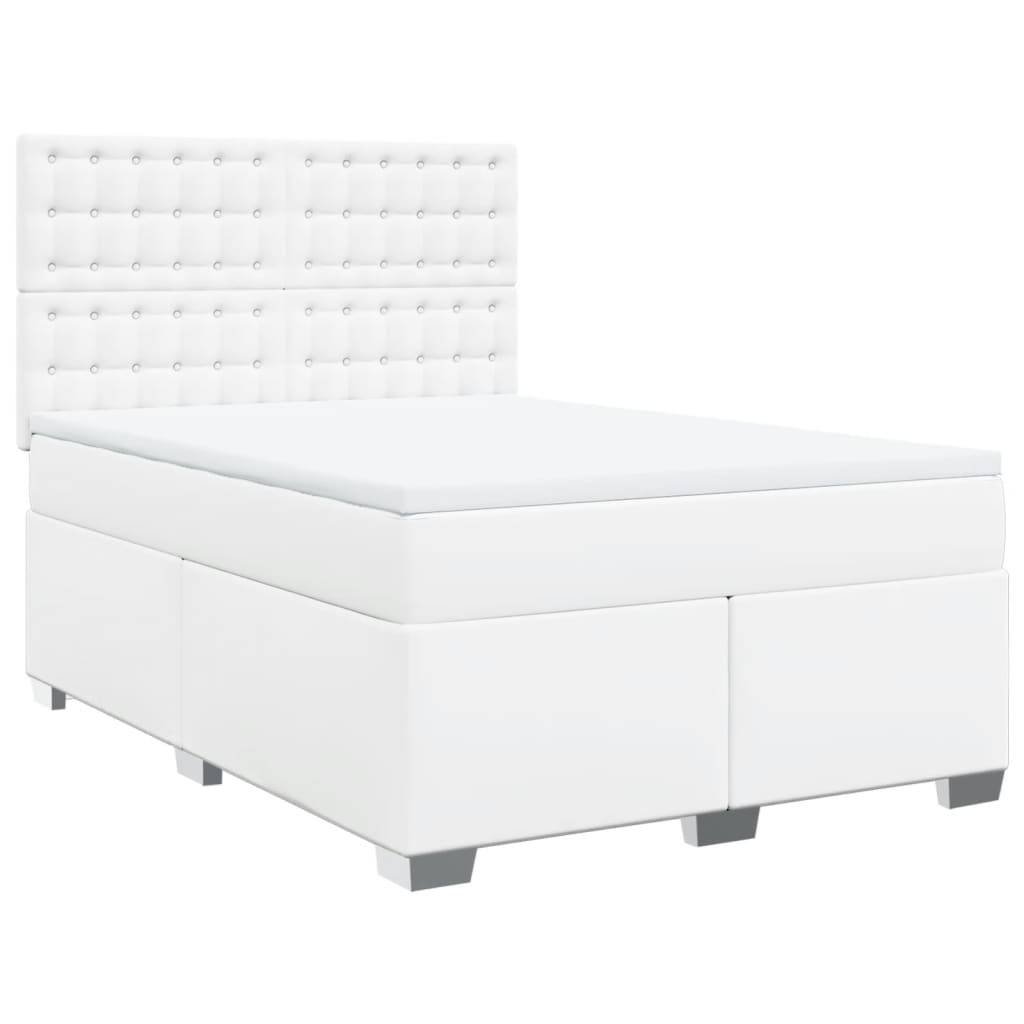 vidaXL Boxspringbett mit Matratze Weiß 140x190 cm Kunstleder