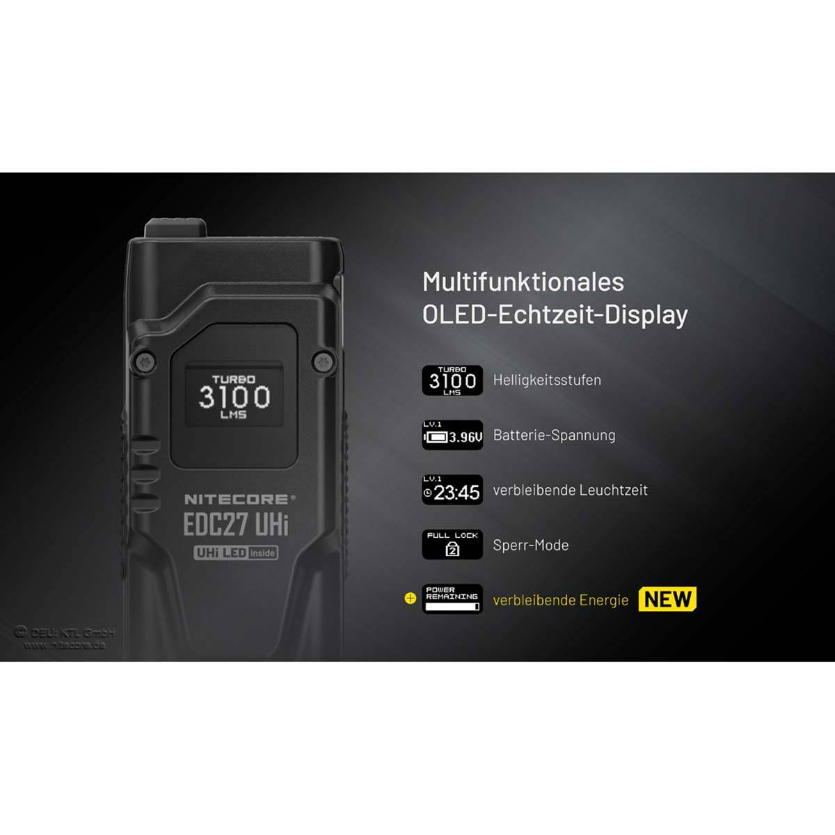 Nitecore EDC27 UHi LED-Taschenlampe 3100 Lumen - Schwarz