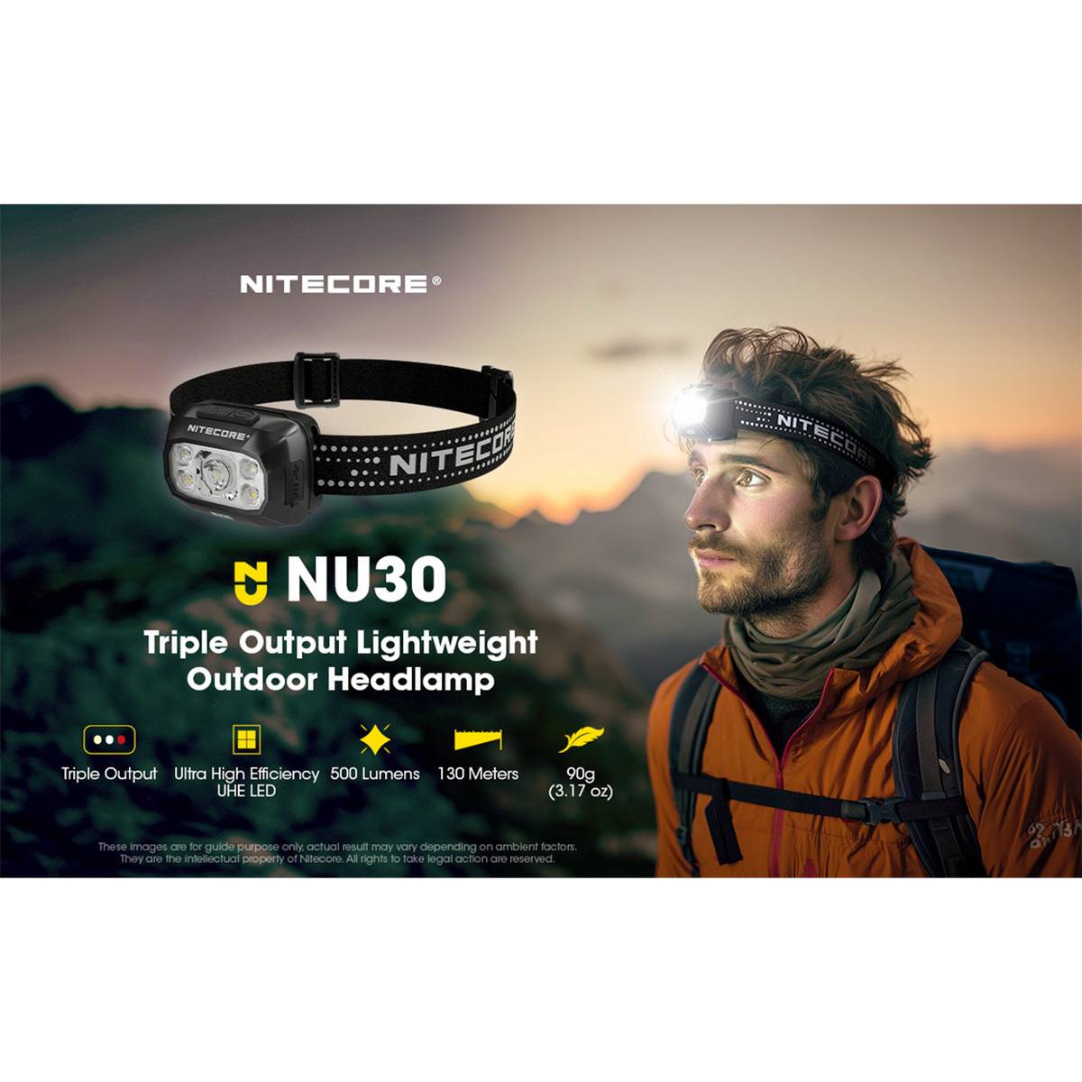 Nitecore NU30 LED-Stirnlampe 500 Lumen - Schwarz/Gelb
