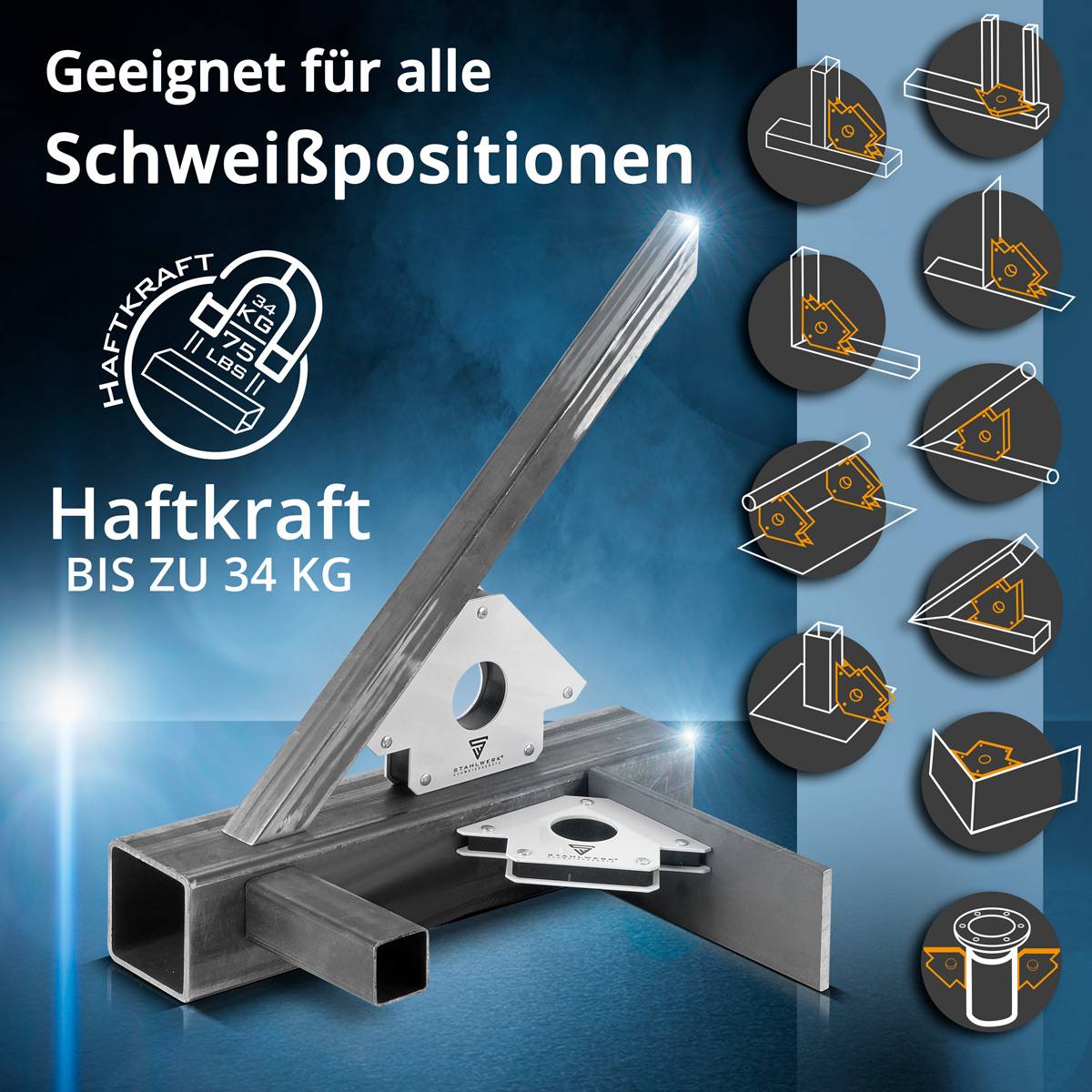 STAHLWERK Magnet-Schweißwinkel 45° x 90° x 135°, 34 kg / 75 lbs 2er Set
