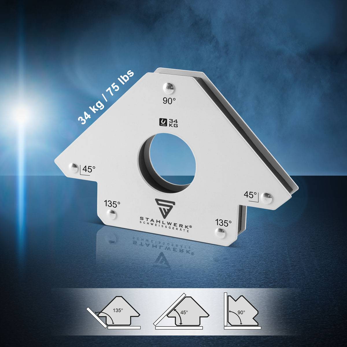 STAHLWERK Magnet-Schweißwinkel 45° x 90° x 135°, 34 kg / 75 lbs 2er Set