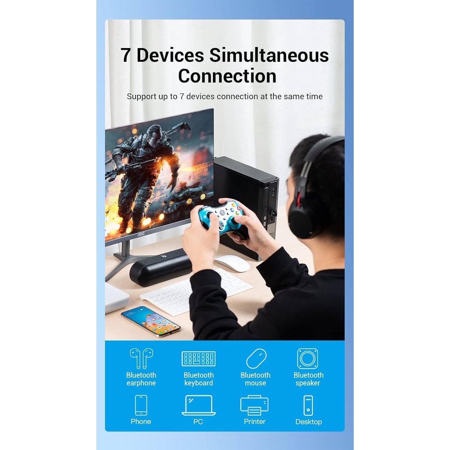 USB Bluetooth 5.0 Adapter unterstützt 7 Geräte gleichzeitig