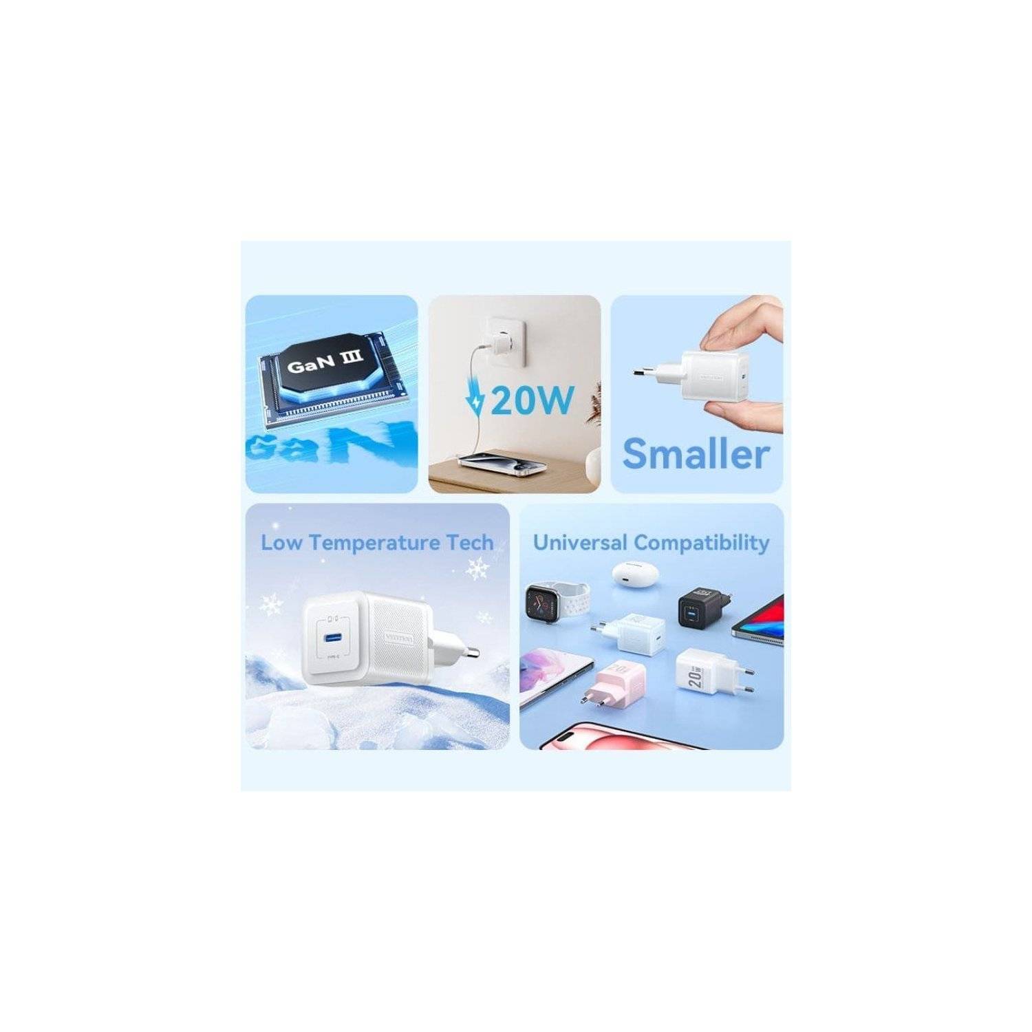 20W GaN Ladegerät Wandladegerät USB-C Schwarz