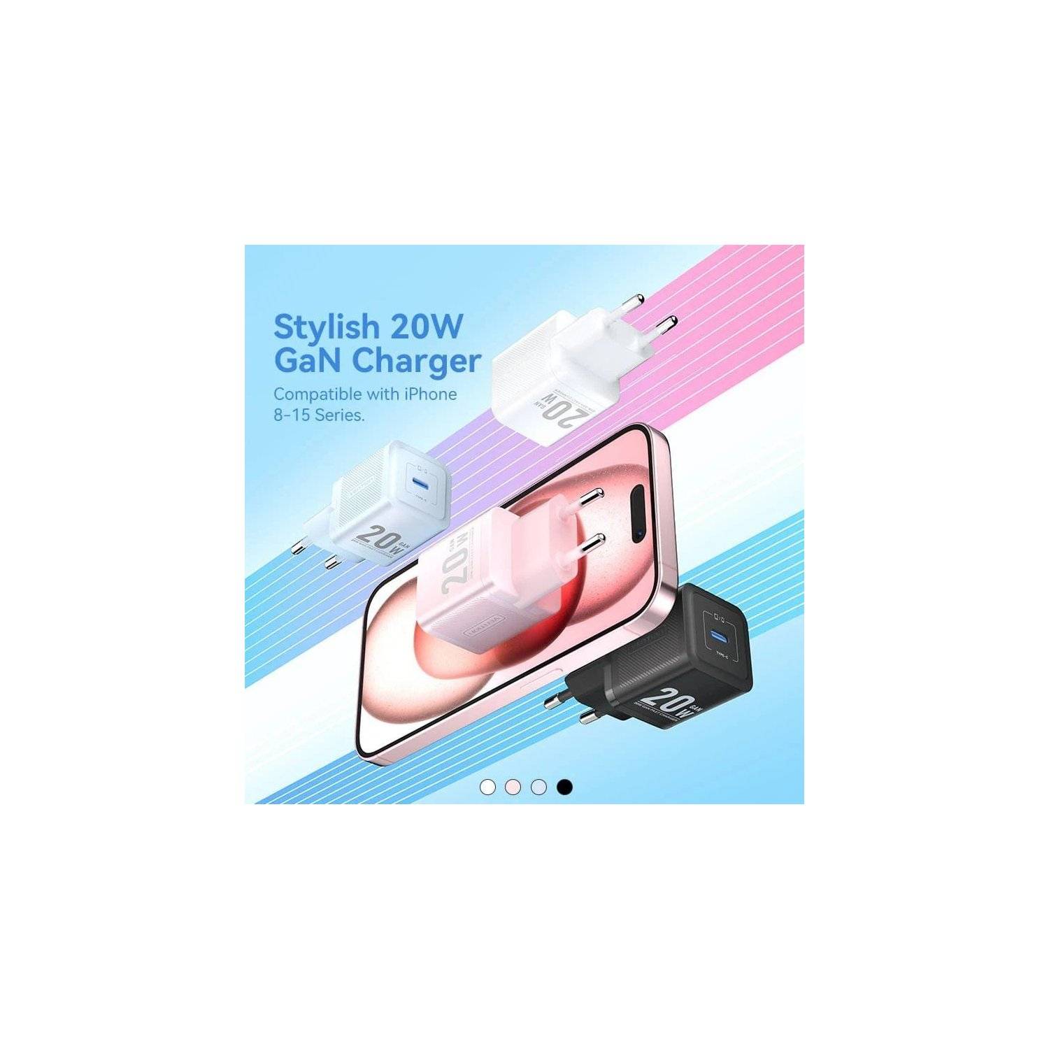 20W GaN Ladegerät Wandladegerät USB-C Schwarz