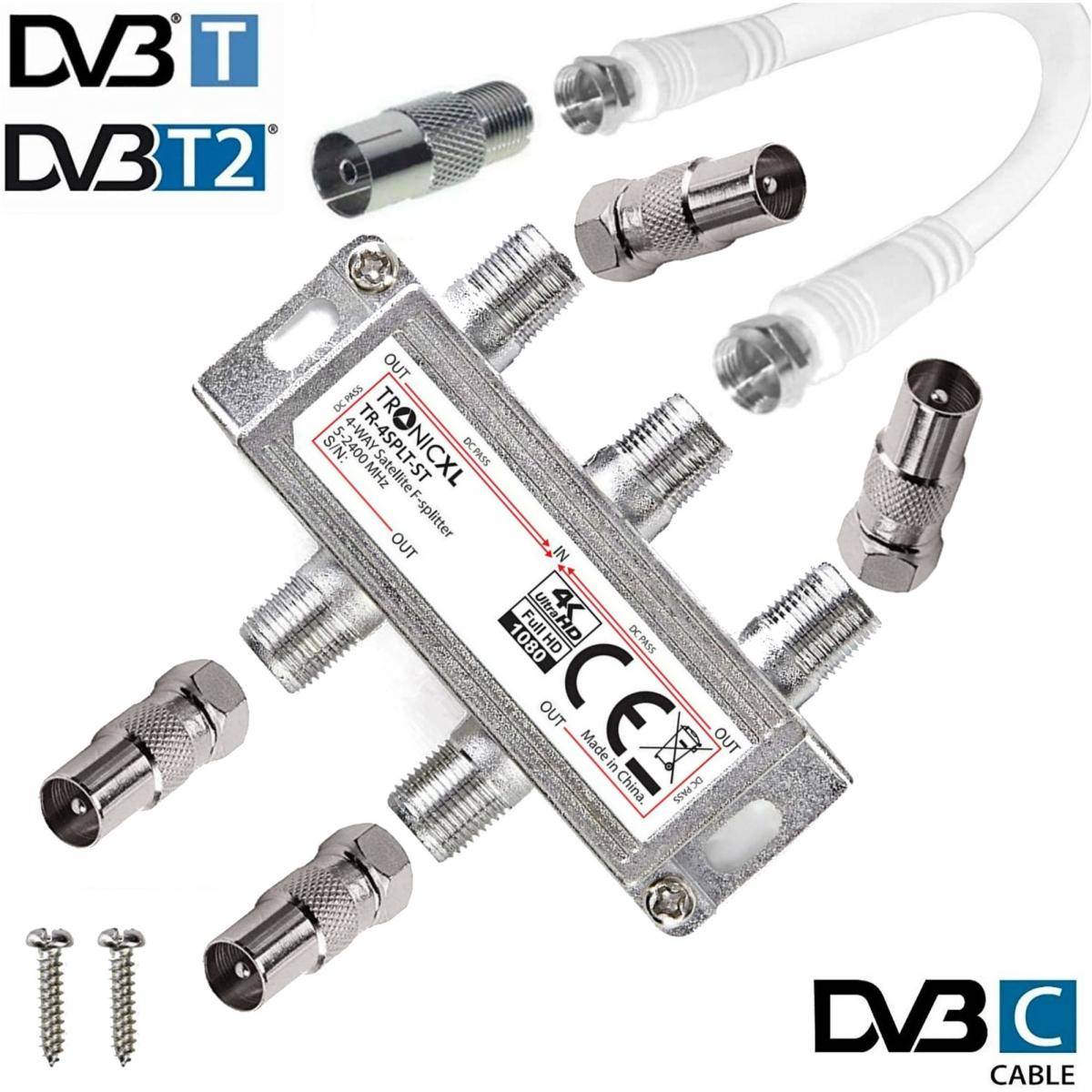 IEC Breitband Kabel Verteiler 4-fach TV Splitter DVB-T Kabelfernsehen DVB-C