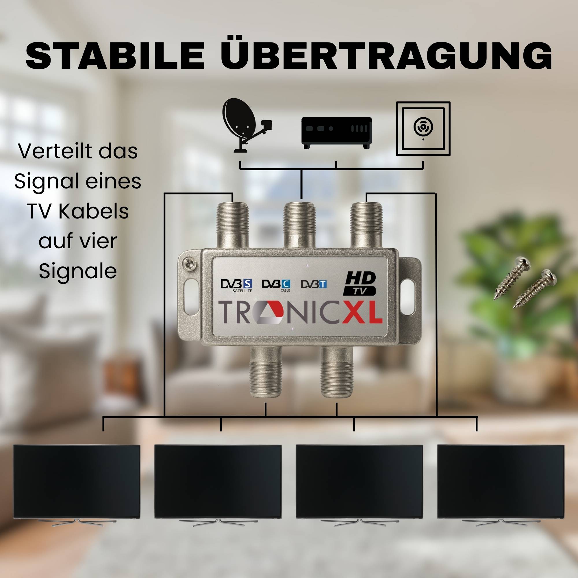 DVBT DVBC DVBS Sat F-Splitter 4-fach Antennenverteiler Weiche Kabelfernsehen