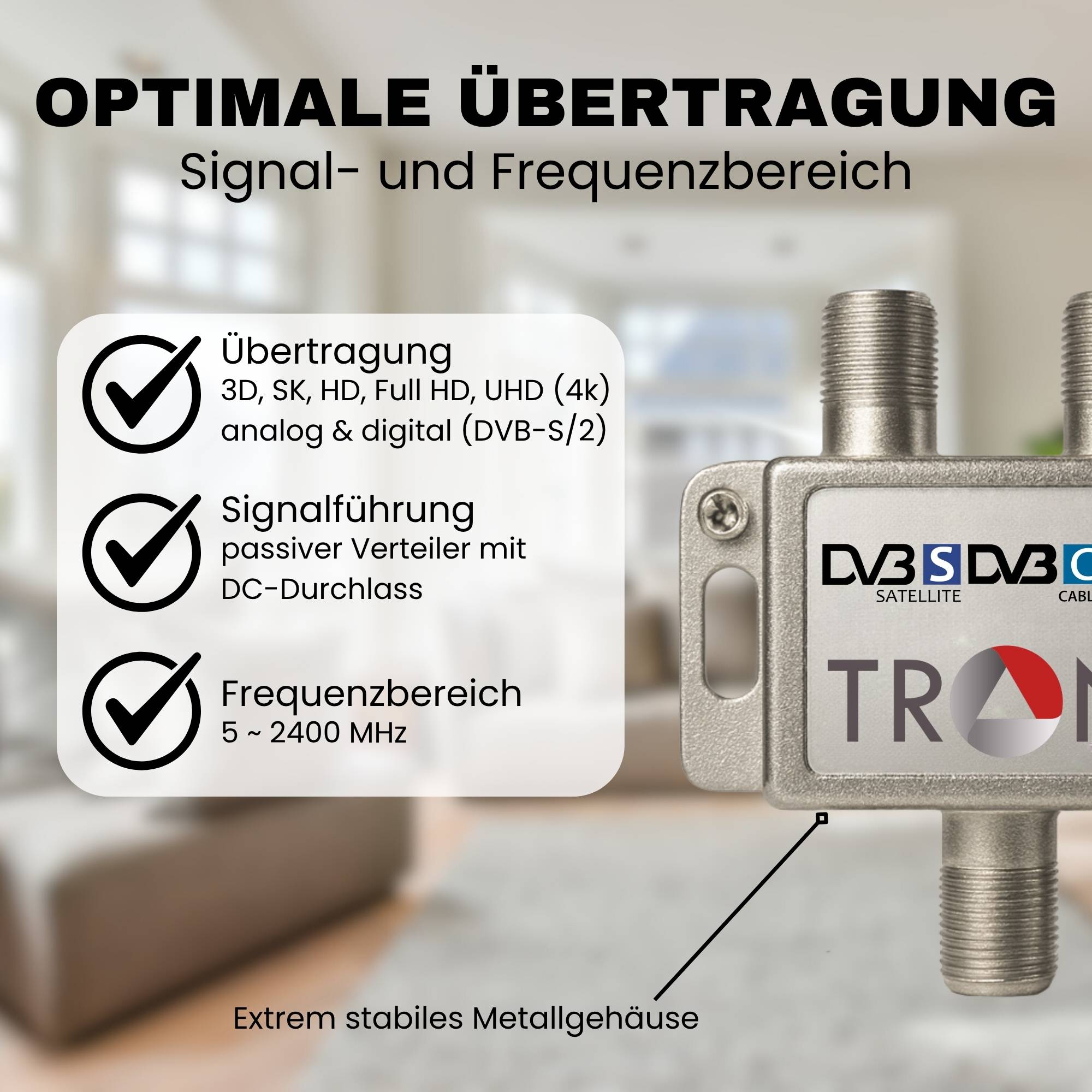 DVBT DVBC DVBS Sat F-Splitter 4-fach Antennenverteiler Weiche Kabelfernsehen