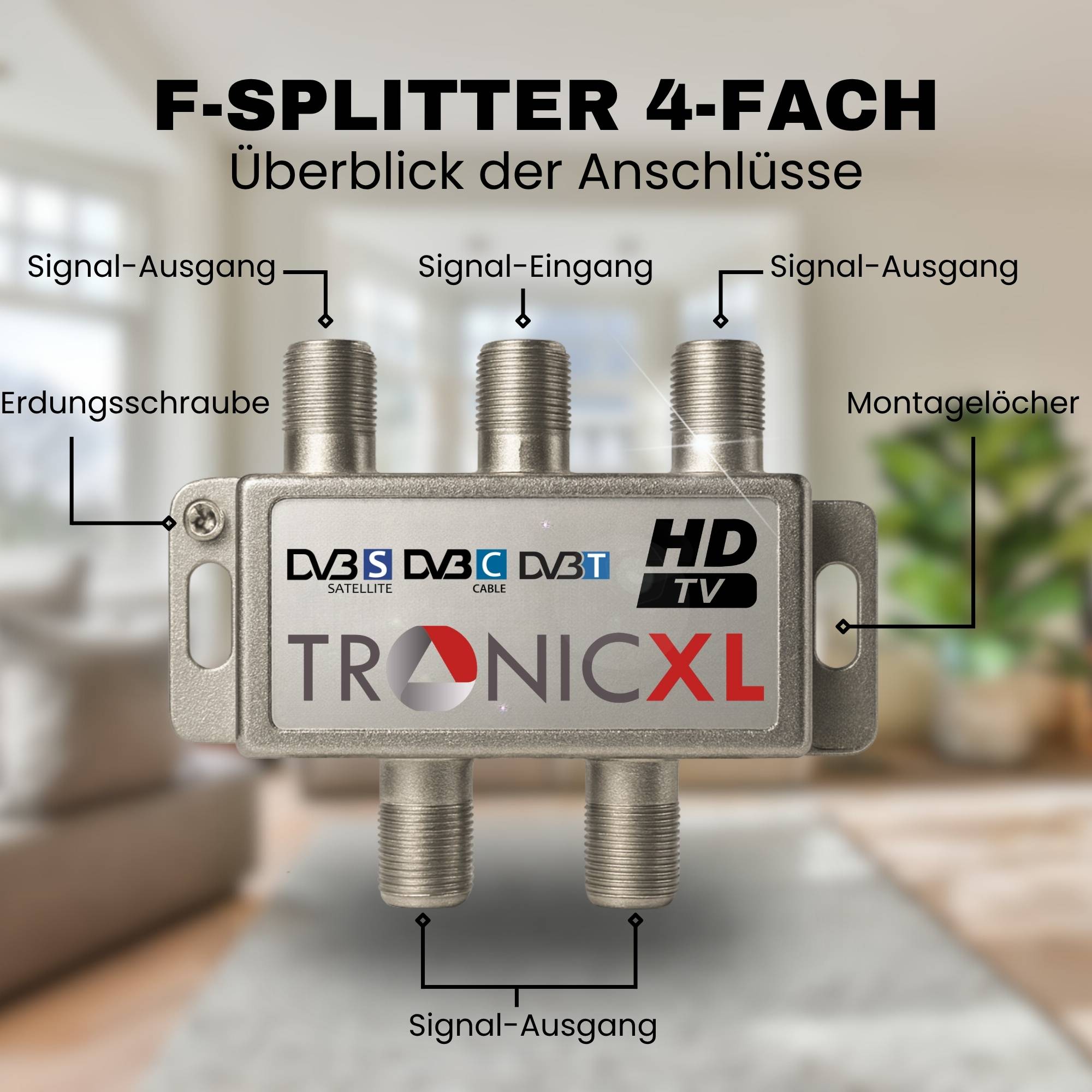 DVBT DVBC DVBS Sat F-Splitter 4-fach Antennenverteiler Weiche Kabelfernsehen