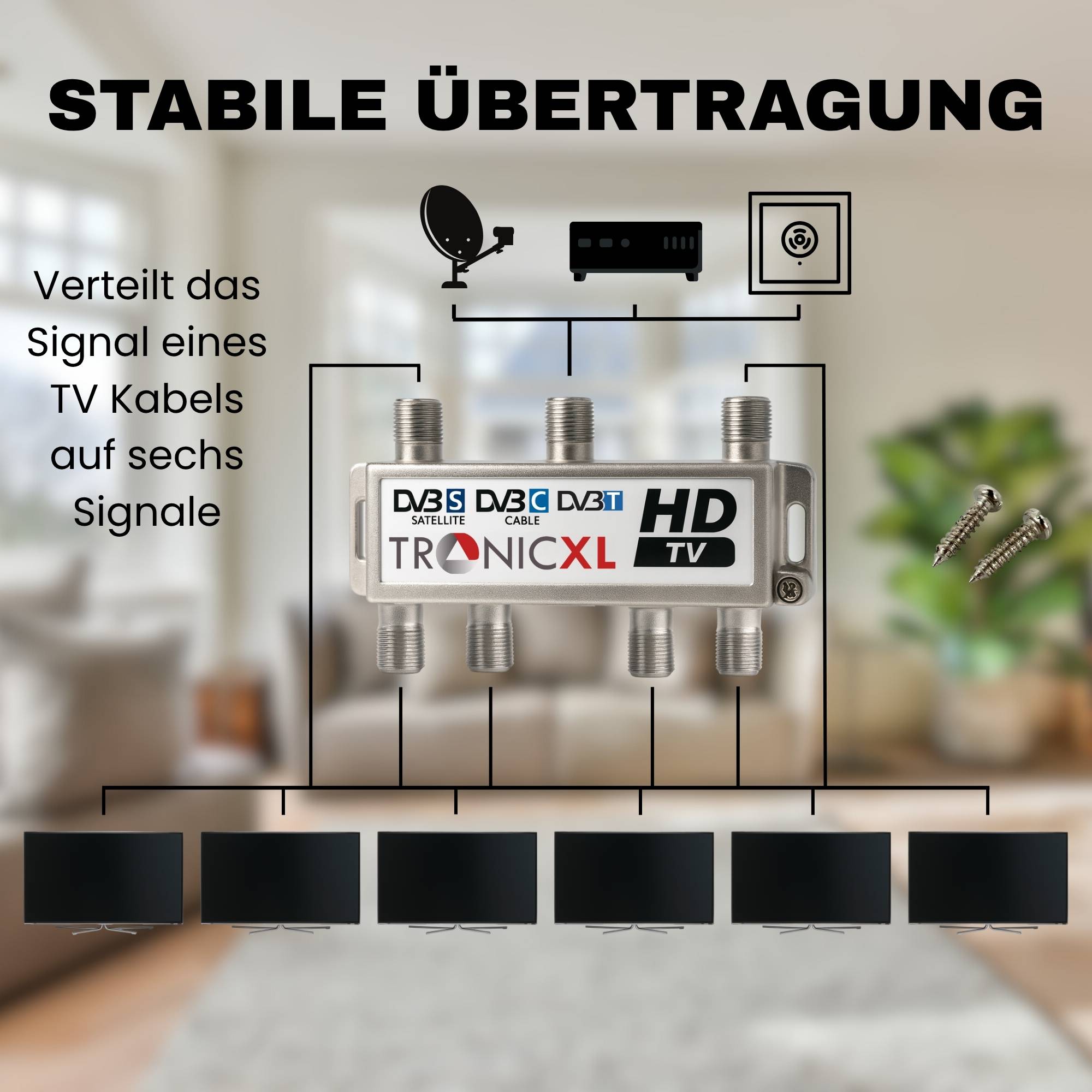 6-fach Antennenverteiler Splitter für Kabelfernsehen / DVB-T2 / Sat Verteiler
