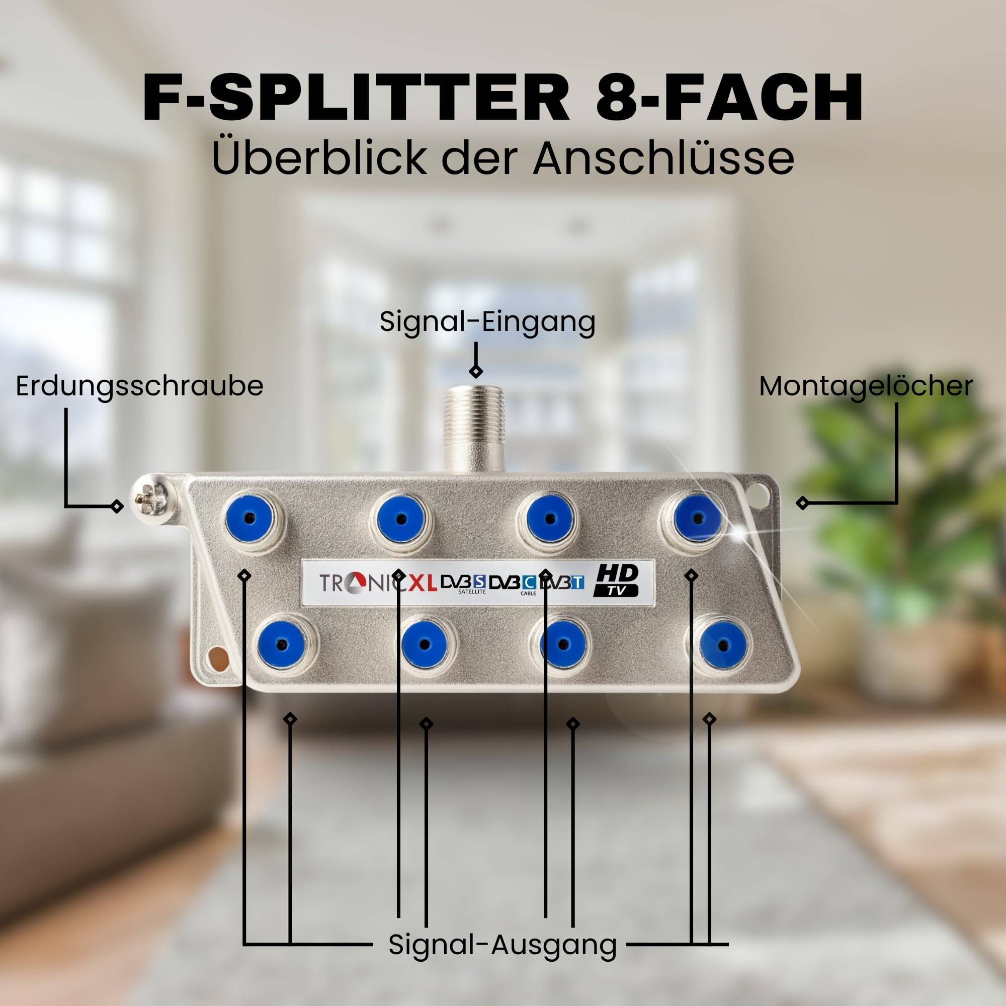 Antennenverteiler 8fach SAT Splitter Kabel-Fernsehen BK F-Stecker CATV Verteiler