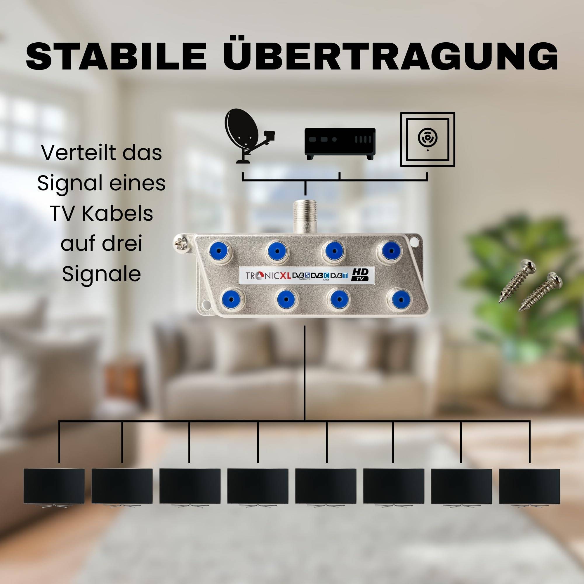 Antennenverteiler 8fach SAT Splitter Kabel-Fernsehen BK F-Stecker CATV Verteiler