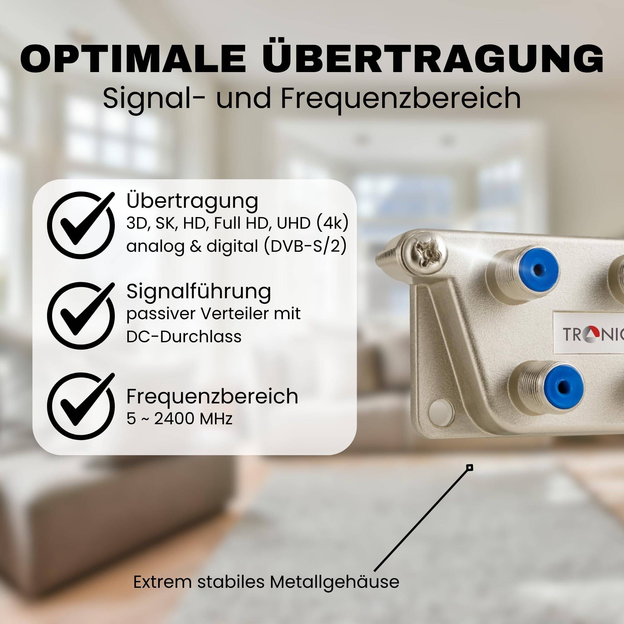 Antennenverteiler 8fach SAT Splitter Kabel-Fernsehen BK F-Stecker CATV Verteiler