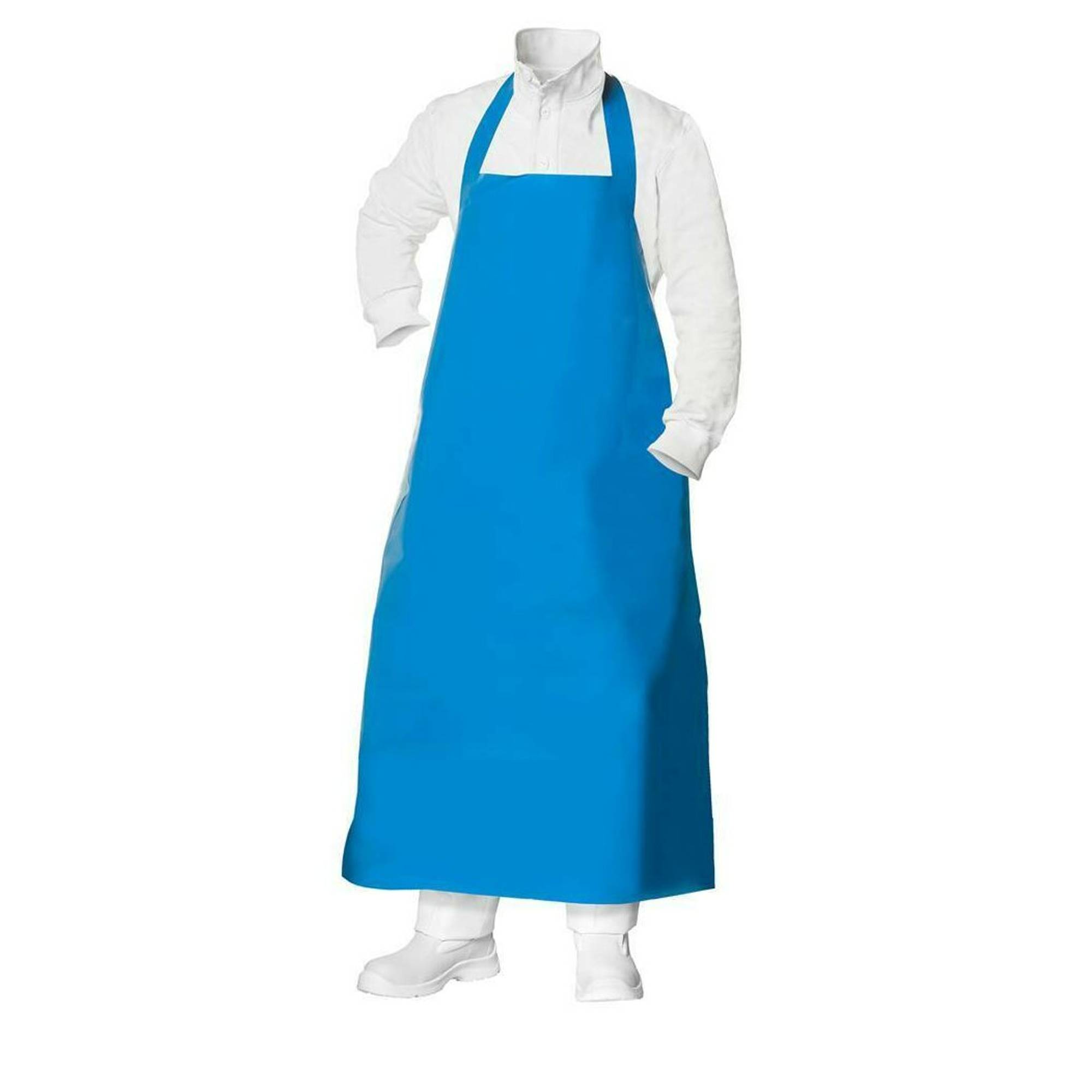 Abwaschbare Labor Metzger Schlachter Schürze Kittel waschbar 120cm Metzgerschürze blau Arbeitskleidung