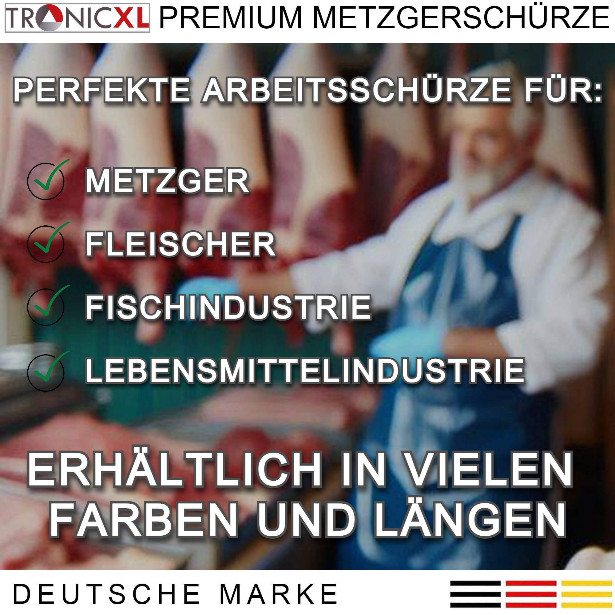 Abwaschbare Labor Metzger Schlachter Schürze Kittel waschbar 120cm Metzgerschürze blau Arbeitskleidung