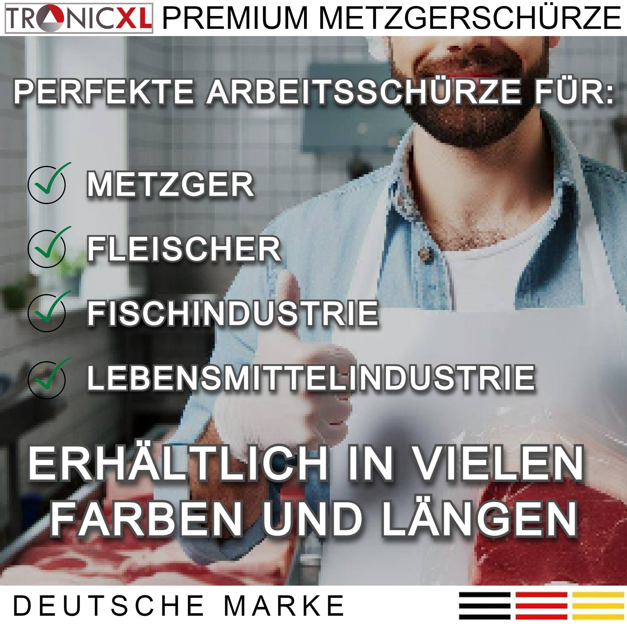 Abwaschbare Labor / Metzger / Schlachter Schürze Kittel waschbar 130cm weiss Metzgerschürze Arbeitskleidung