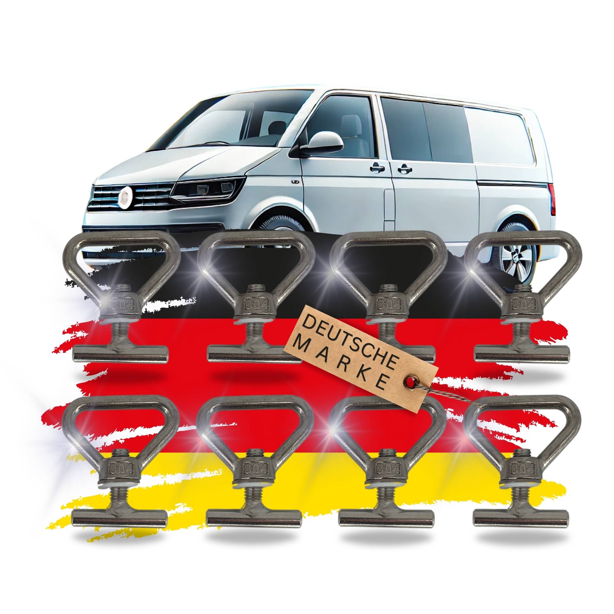 8 Zurrösen Ladungssicherung Ösen kompatibel mit VW Bulli Bus T5 T6 T6.1 Multivan Schrauben Führungsschiene