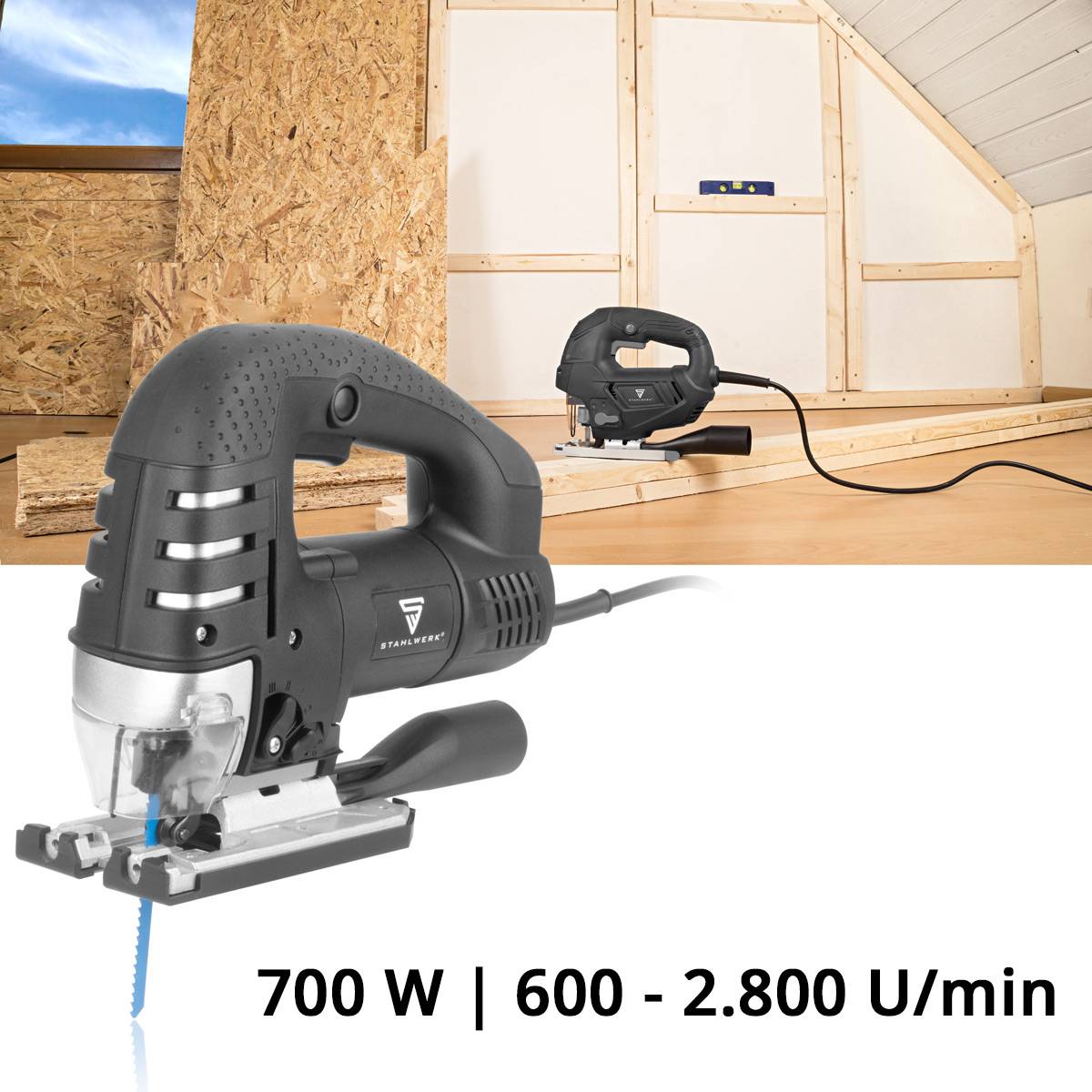 STAHLWERK Stichsäge JSB-750 ST mit 700 W, 600-2.800 U/min und 45° Neigungswinkel