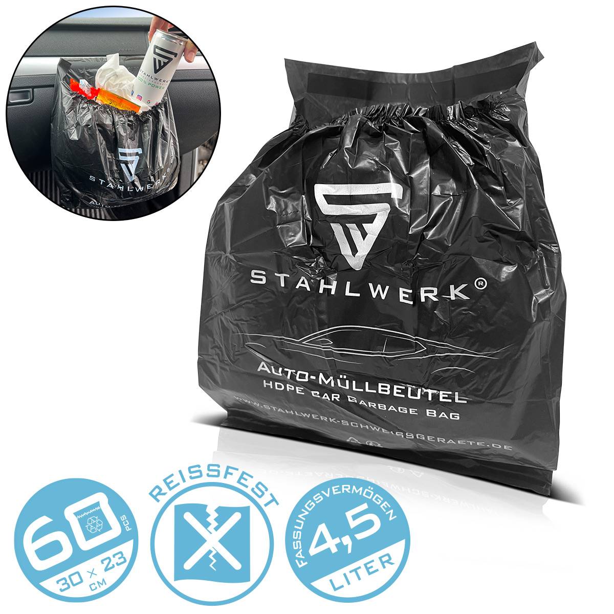 STAHLWERK Automüllbeutel 60 Stück 4,5 Liter 23 x 30 cm extra starke Abfallbeutel