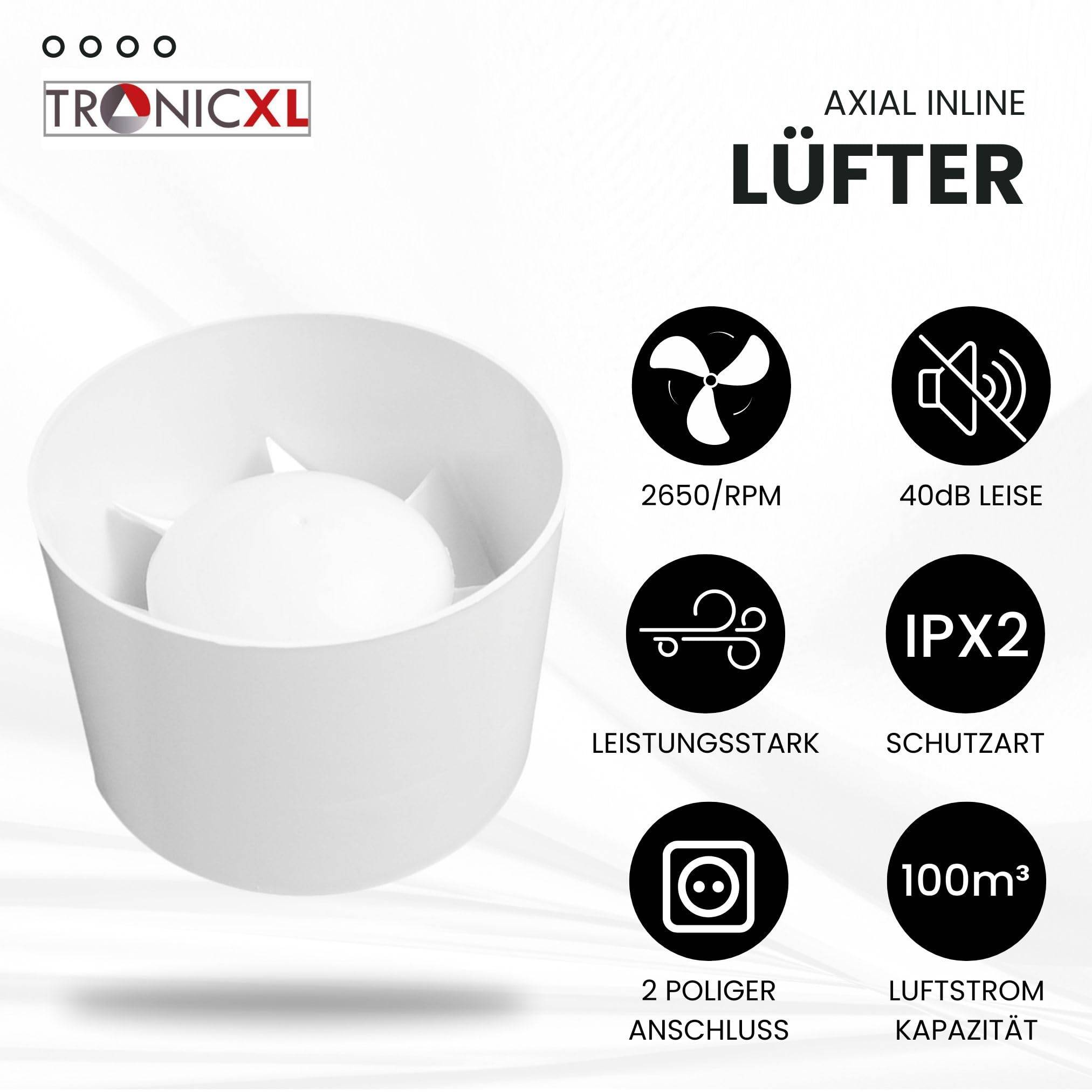 100mm Einbau Badlüfter Inline Abluft Zuluft Lüfter Ventilator Radial Kanal Abluftventilator Rohrlüfter WC Keller Garage