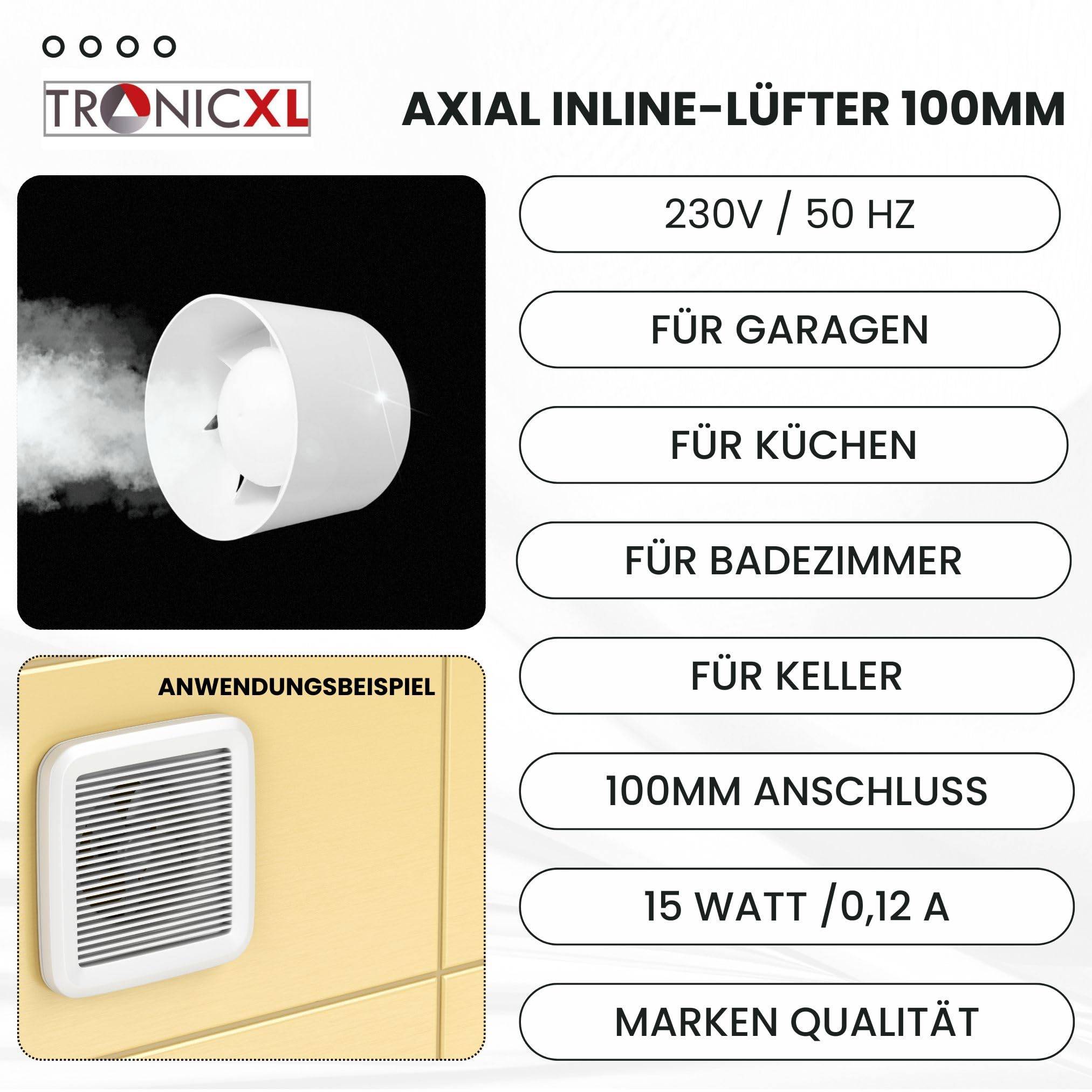 100mm Einbau Badlüfter Inline Abluft Zuluft Lüfter Ventilator Radial Kanal Abluftventilator Rohrlüfter WC Keller Garage