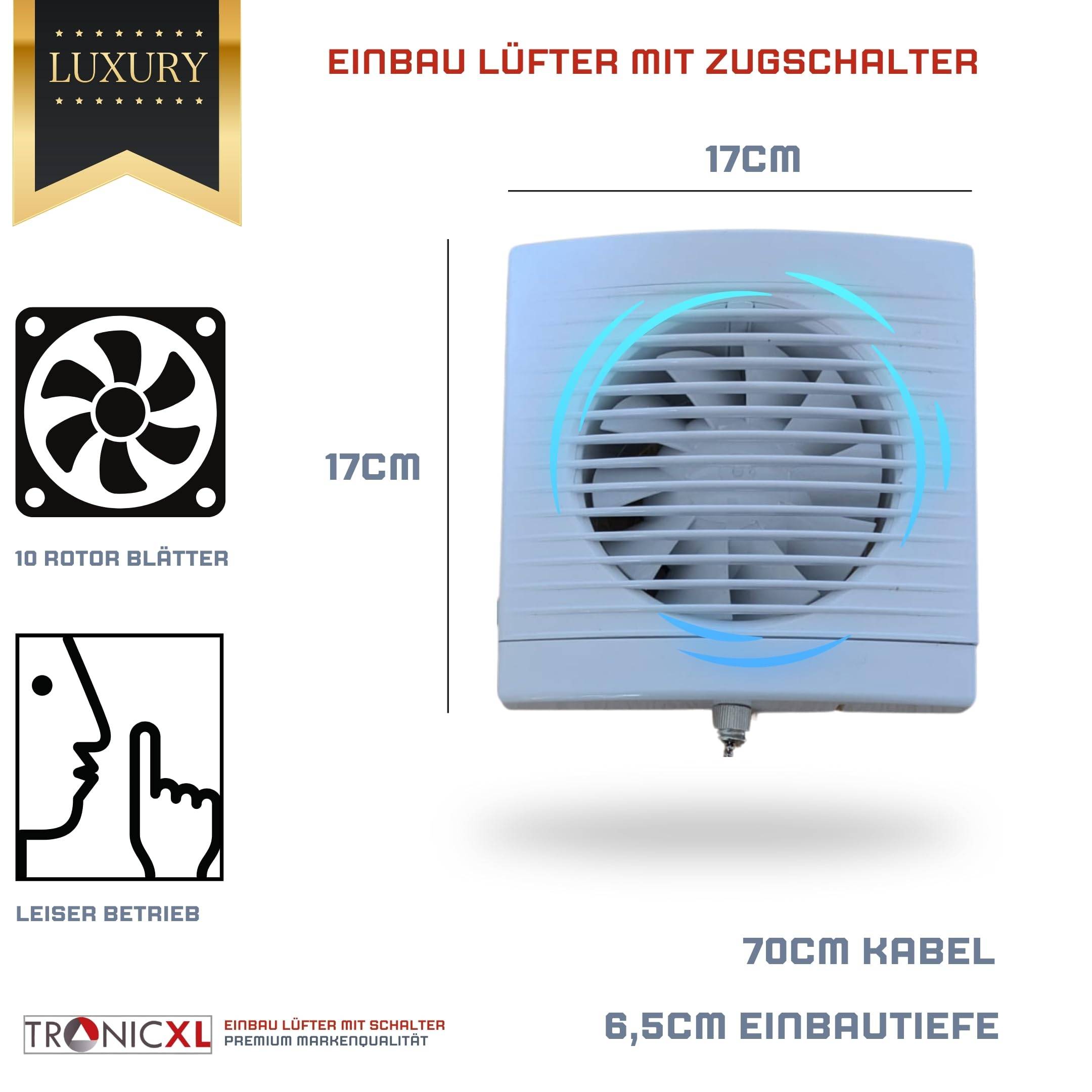 230V Badlüfter mit Kabel Schalter und Stecker IPX4 125mm Lüfter Ventilator mit Netzstecker Einbau Rohrventilator Wand WC