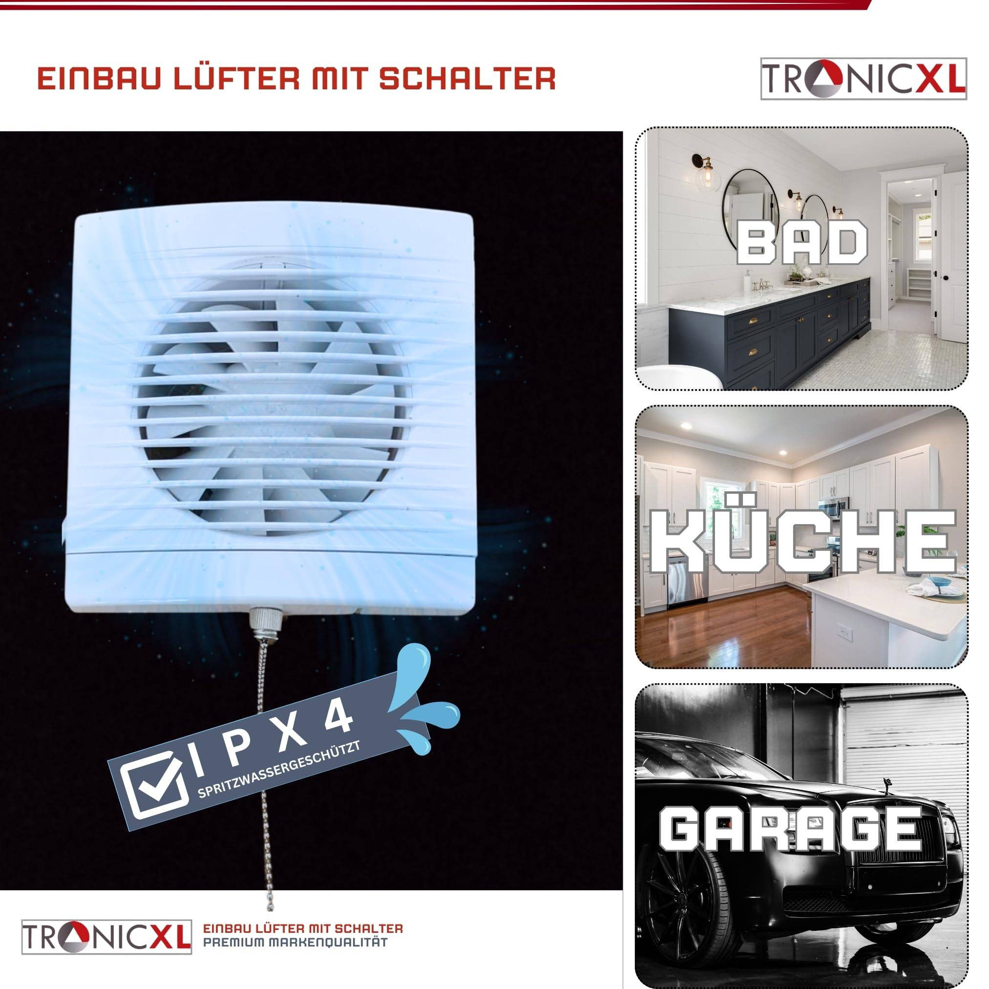 230V Badlüfter mit Kabel Schalter Stecker IPX4 100mm Abluft Zuluft Lüfter Ventilator mit Netzstecker WC Toilette Keller