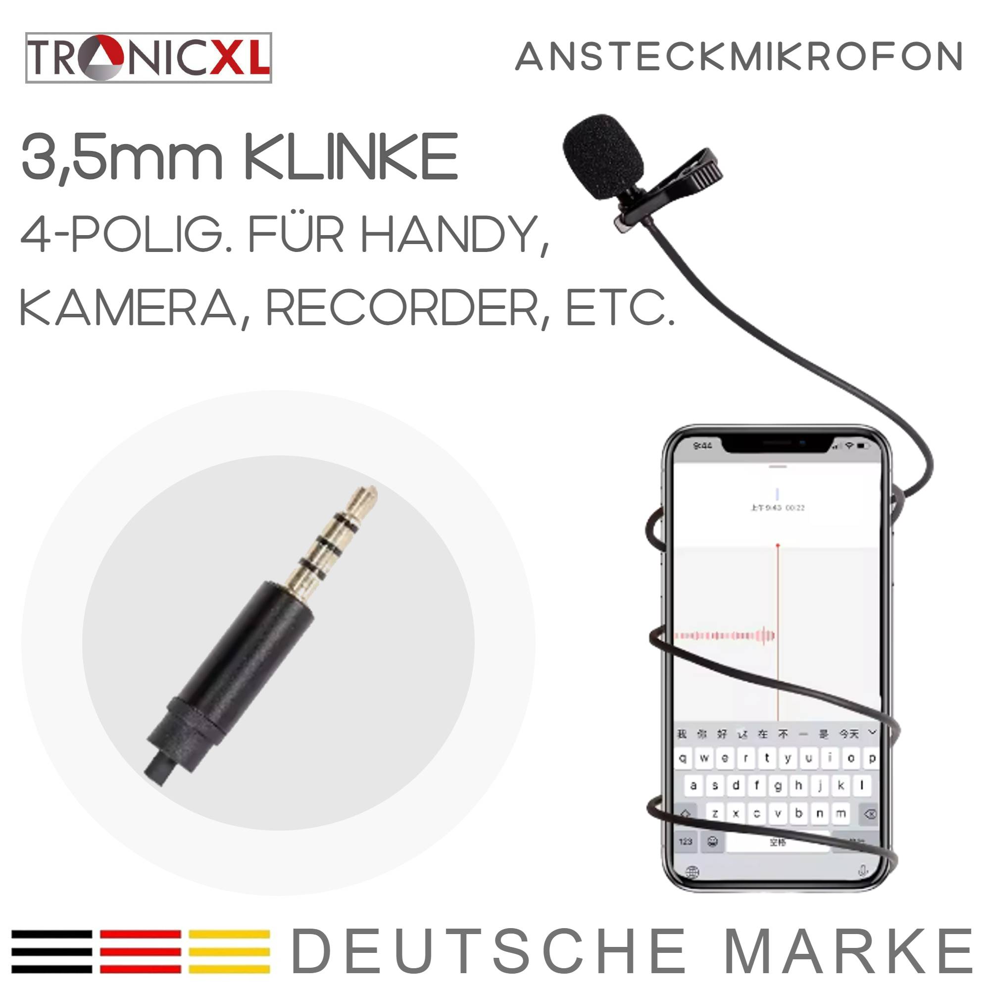 3,5mm Klinke Ansteckmikrofon Lavalier Ansteck Mikrofon für Smartphone Handy Kamera Camcorder Laptop I Interview Video