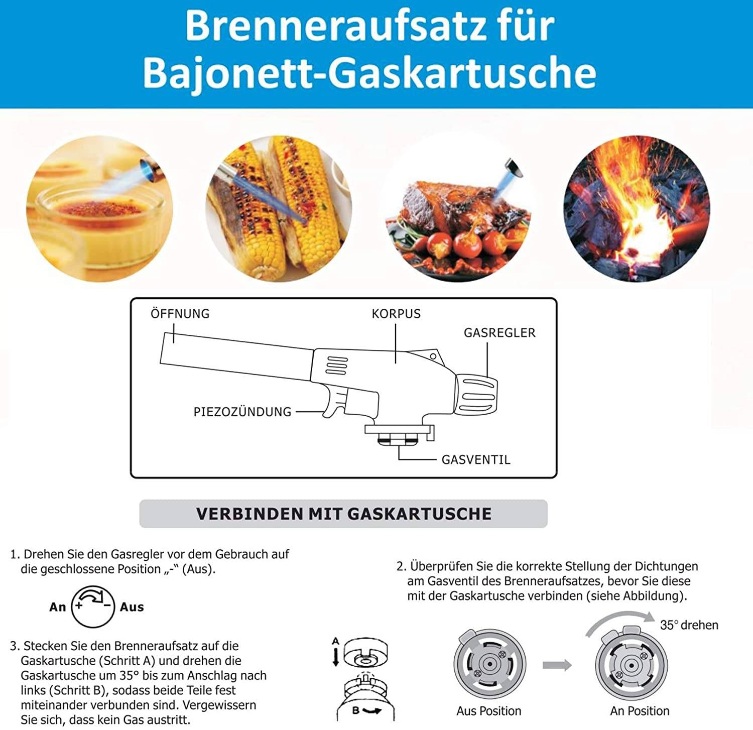 Aufsatz Brenner Gasbrenner Bunsenbrenner für 227g Gas Kartuschen Lötbrenner