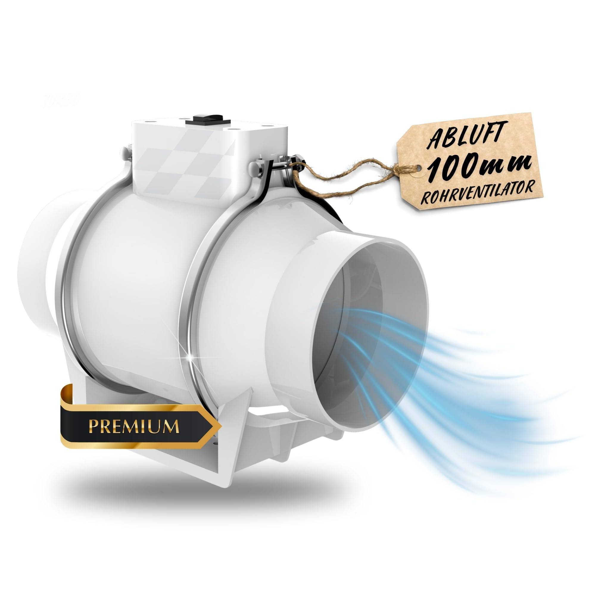 100mm Abluft Turbo Lüfter ohne Kabel für Festmontage Ventilator Rohr regelbar 230V Abluftlüfter Abluft Rohrventilator