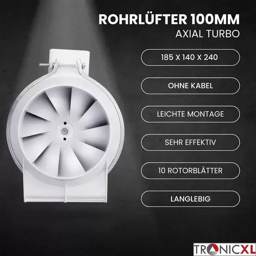 100mm Turboventilator Grow Abluft Lüfter Rohrventilator für Growbox Growzelt 100mm Turboventilator Grow Abluft Lüfter Rohrventilator für Growbox Growzelt
