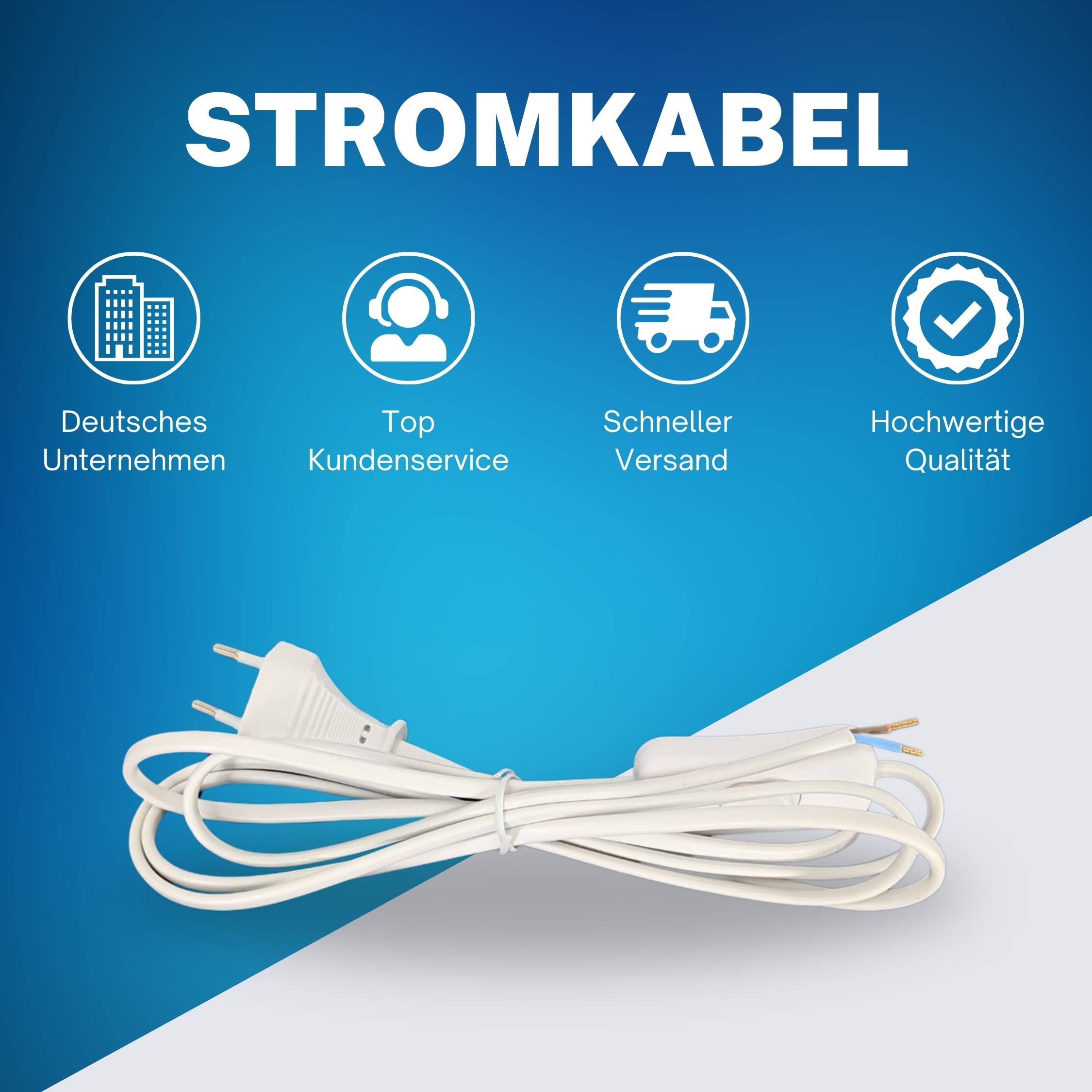 2x Netzkabel Euro H03VVH2-F Stromkabel mit Stecker und Schalter 2m I EIN- Ausschalter Power Cable Cord für Lampen Leuchten Lüfter Klein Elektro Ersa