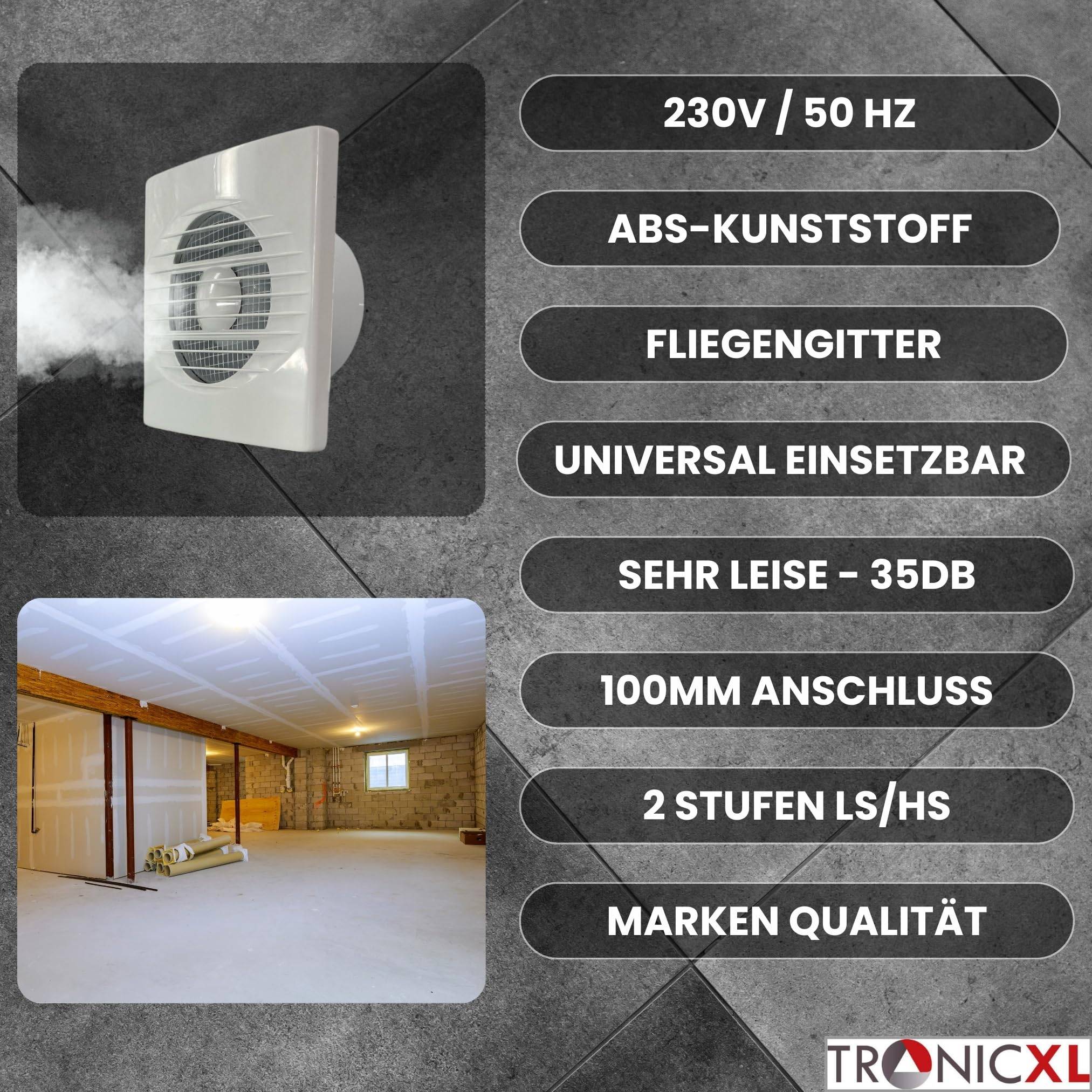 100mm Einbau Badlüfter mit Fliegengitter IPX4 2650 Ventilator Bad Küche WC Toilette Garage Keller Badventilator 230V