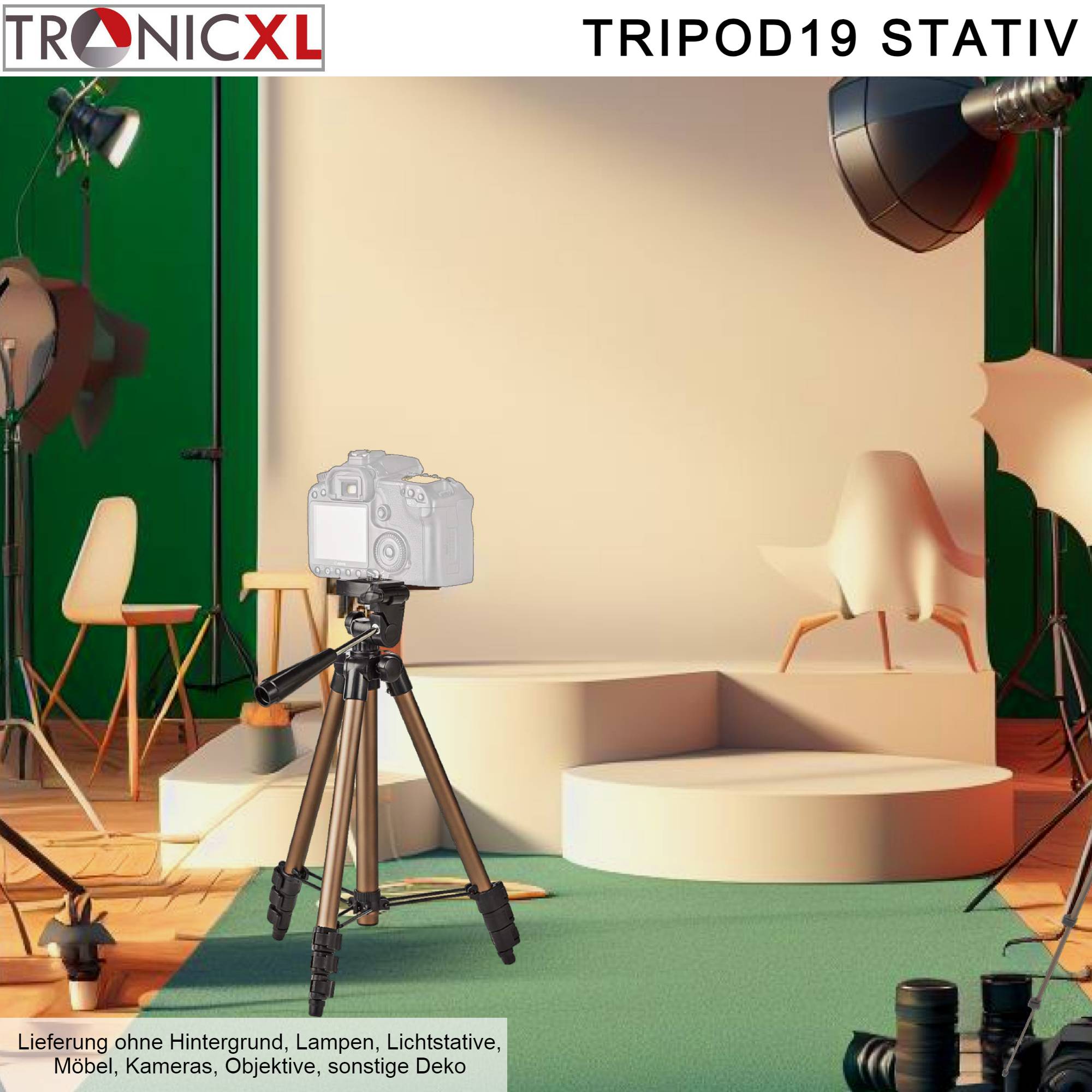 TronicXL Tripod 19 Universal Kamera Stativ 105cm + Tasche kompakt Wasserwaage Tripod19 für Nikon Canon Sony Polaroid