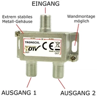2-fach Sat Splitter DVBC Antennenverteiler Verteiler Weiche Splitter F-Buchse zb für Kabelfernsehen HD-TV 4K 2fach 2-fach Sat Splitter DVBC Antennenverteiler Verteiler Weiche Splitter F-Buchse zb für Kabelfernsehen HD-TV 4K 2fach