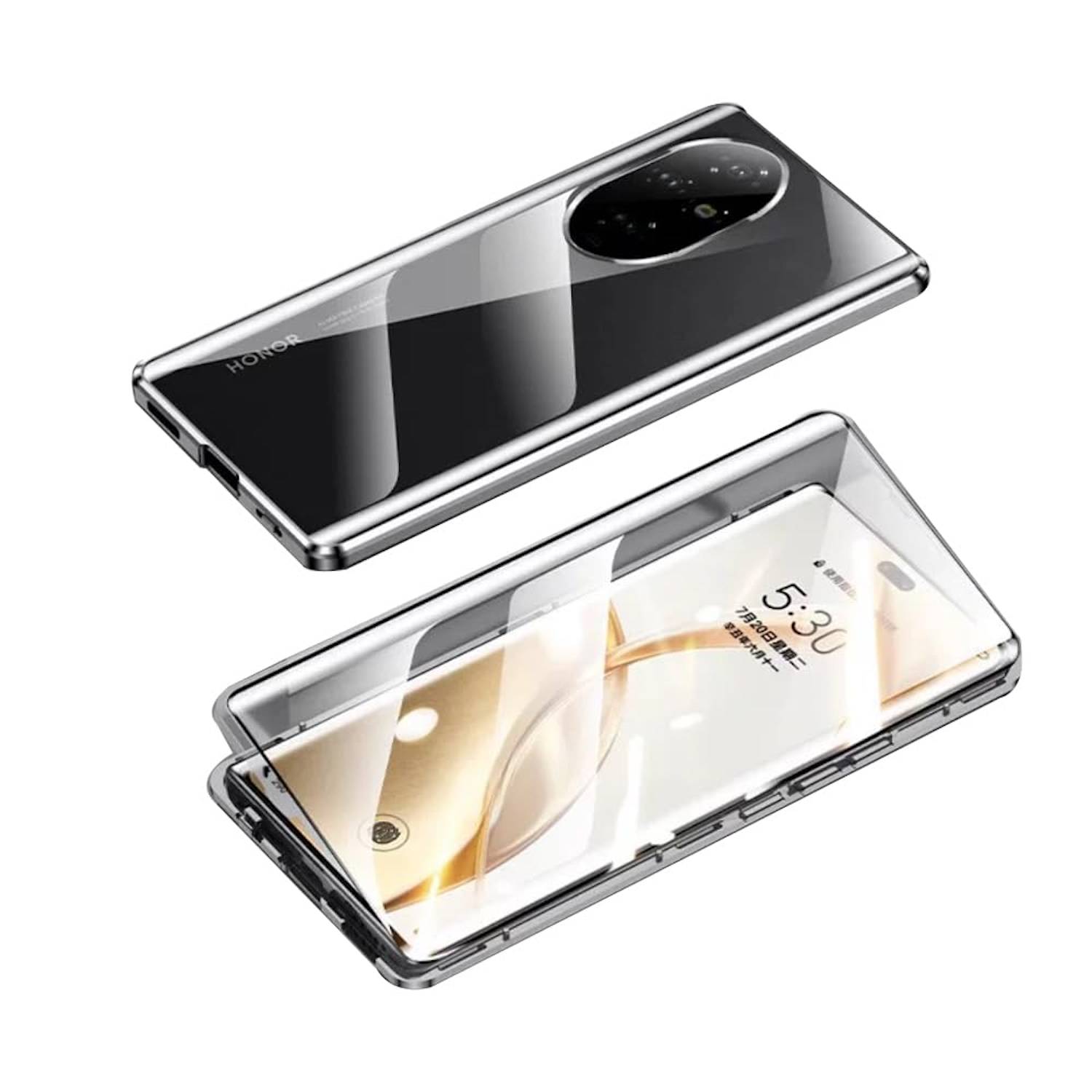 Für Honor 200 Beidseitiger 360 Grad Magnet Glas Hülle Bumper Schwarz