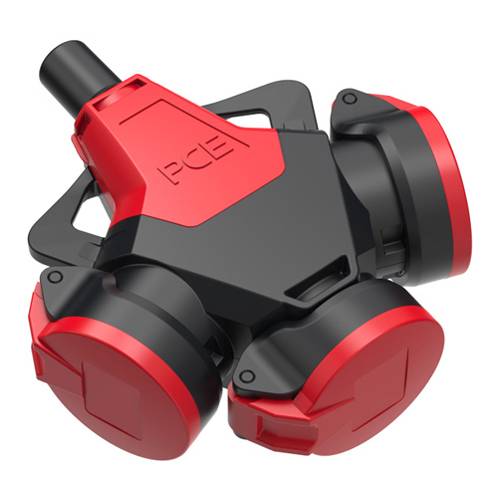 PC ELECTRIC 253722-SR5 - 3-Wege Kupplung mit Klappdeckel (250V/16A | 3-pol. | IP54) - schwarz/rot