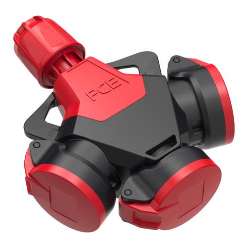 PC ELECTRIC 253822-SR5 - 3-Wege Kupplung mit Klappdeckel (250V/16A | 3-pol. | IP54) - schwarz/rot