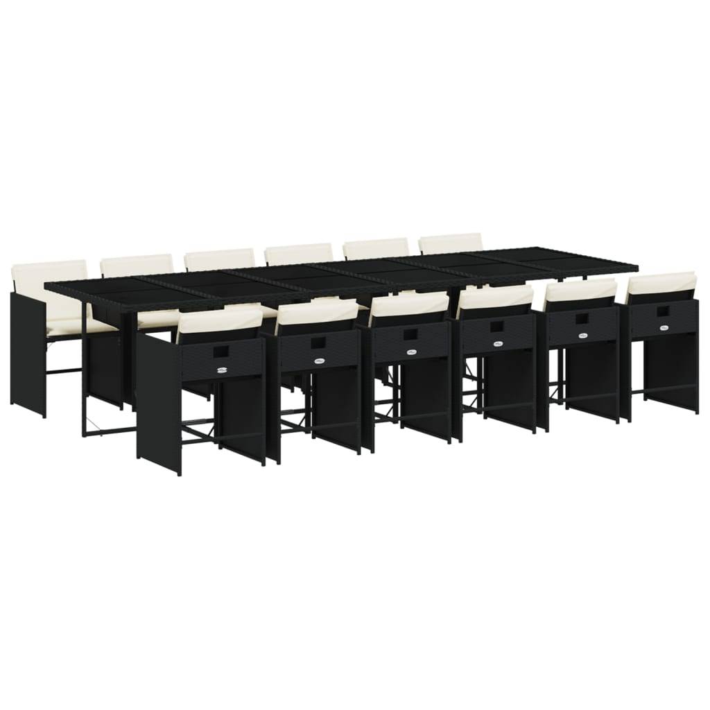 vidaXL 13-tlg. Garten-Essgruppe mit Kissen Schwarz Poly Rattan