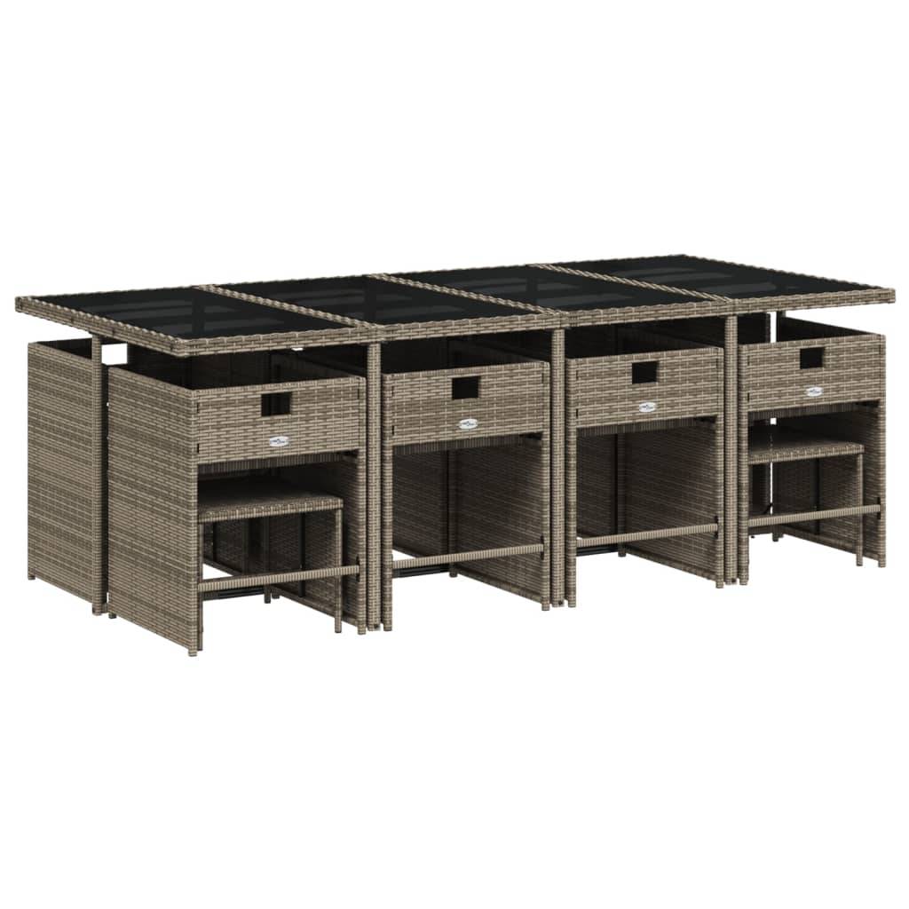 vidaXL 13-tlg. Garten-Essgruppe mit Kissen Grau Poly Rattan