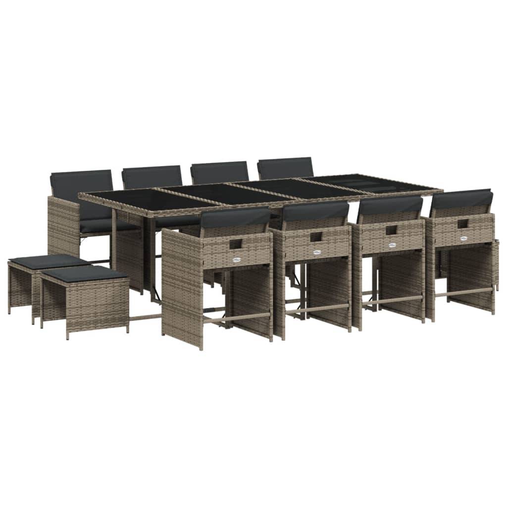 vidaXL 13-tlg. Garten-Essgruppe mit Kissen Grau Poly Rattan