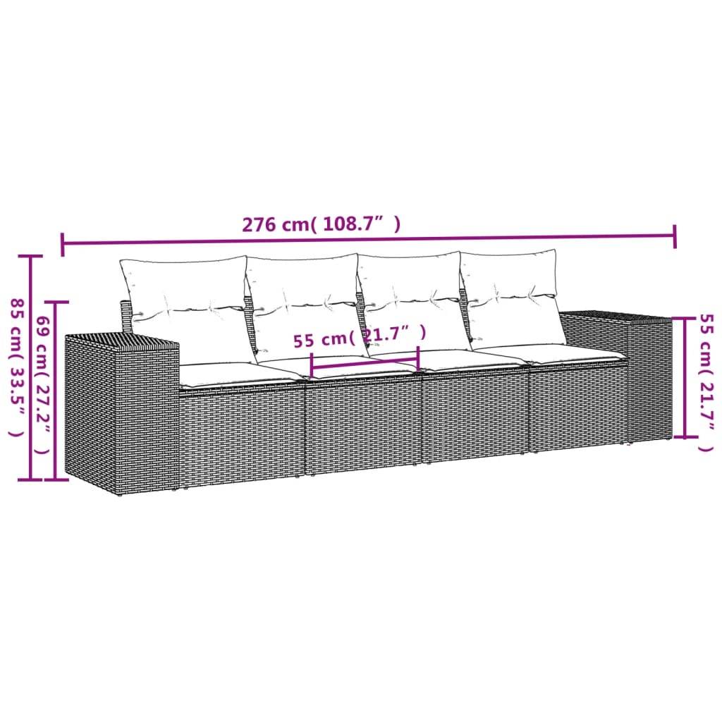 vidaXL 4-teiliges Gartensofa-Set mit Kissen, grau, Polyrattan