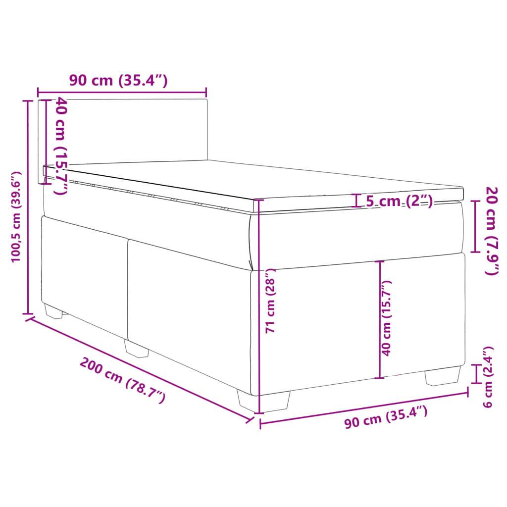 vidaXL Boxspringbett mit Matratze Dunkelgrau 90x200 cm Samt