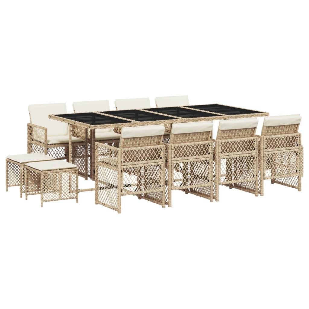vidaXL 13-tlg. Garten-Essgruppe mit Kissen Beige Poly Rattan