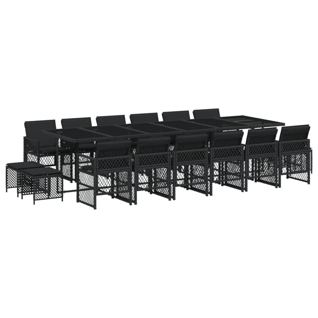 vidaXL 17-tlg. Garten-Essgruppe mit Kissen Schwarz Poly Rattan