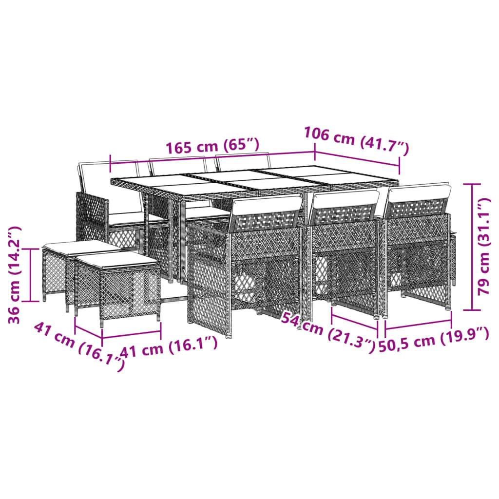 vidaXL 11-tlg. Garten-Essgruppe mit Kissen Beige Poly Rattan