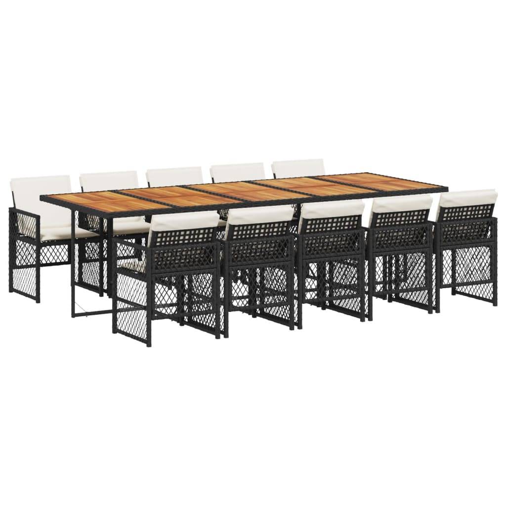 vidaXL 11-tlg. Garten-Essgruppe mit Kissen Schwarz Poly Rattan