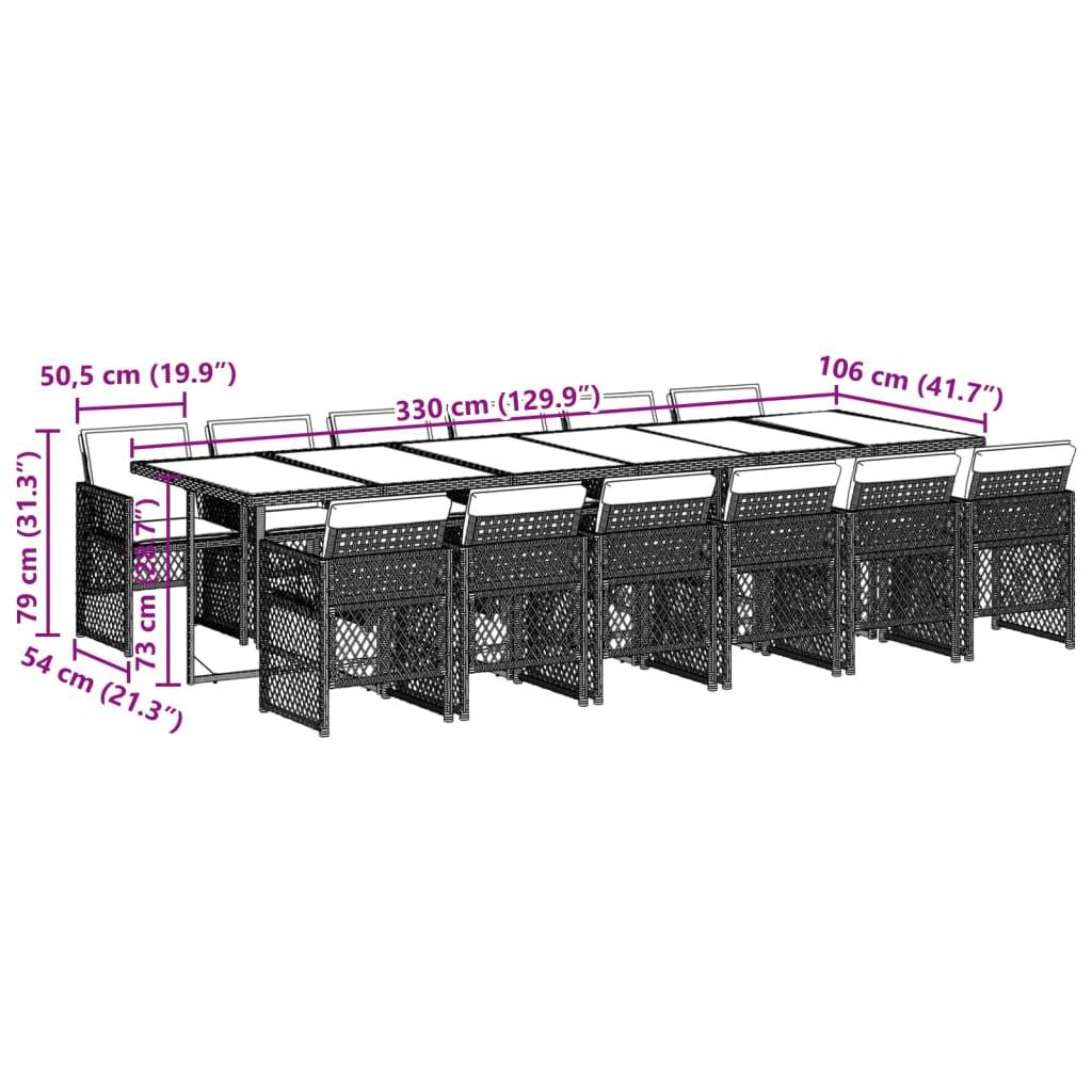 vidaXL 13-tlg. Garten-Essgruppe mit Kissen Braun Poly Rattan