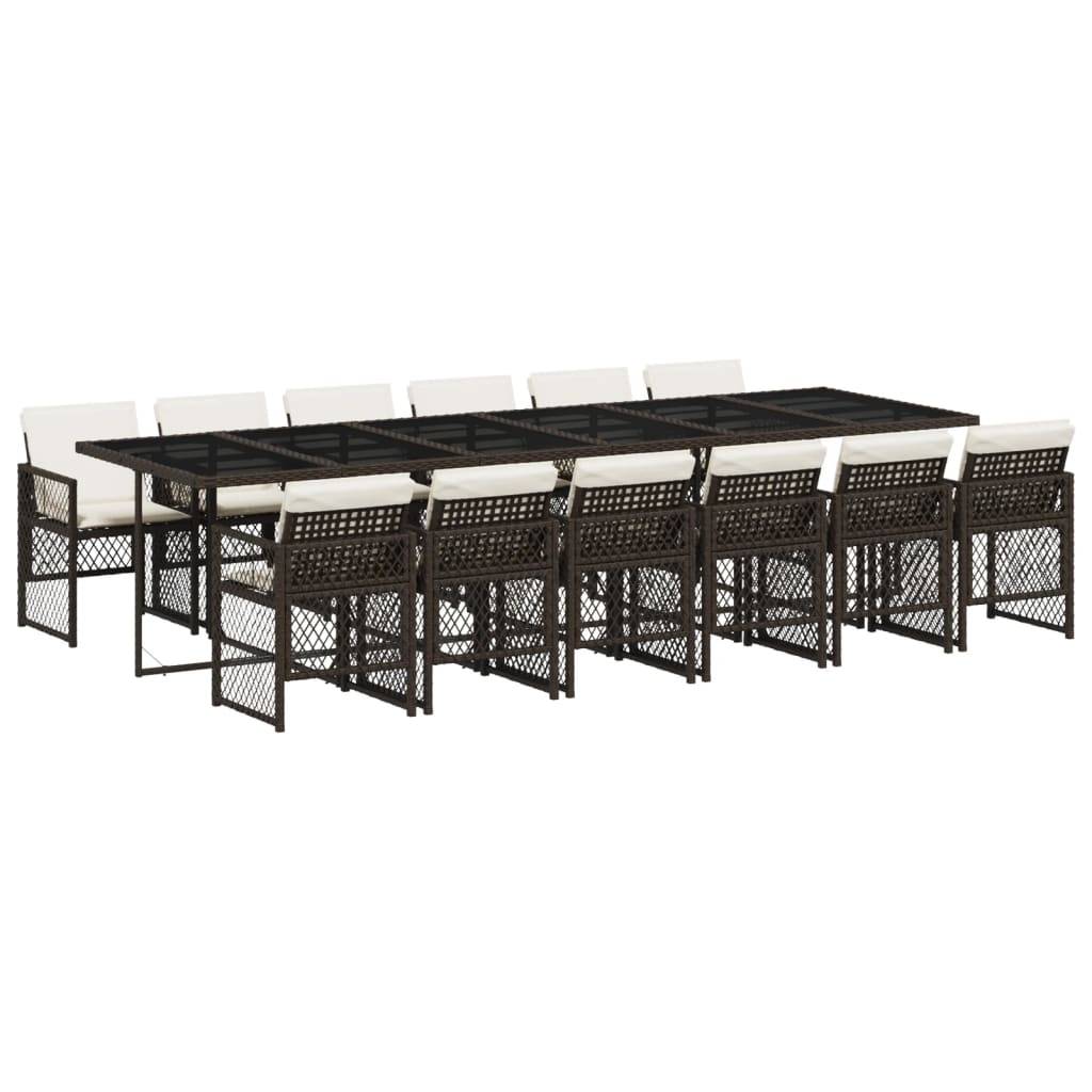 vidaXL 13-tlg. Garten-Essgruppe mit Kissen Braun Poly Rattan