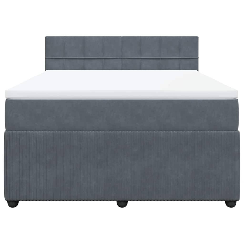vidaXL Boxspringbett mit Matratze Dunkelgrau 140x200 cm Samt