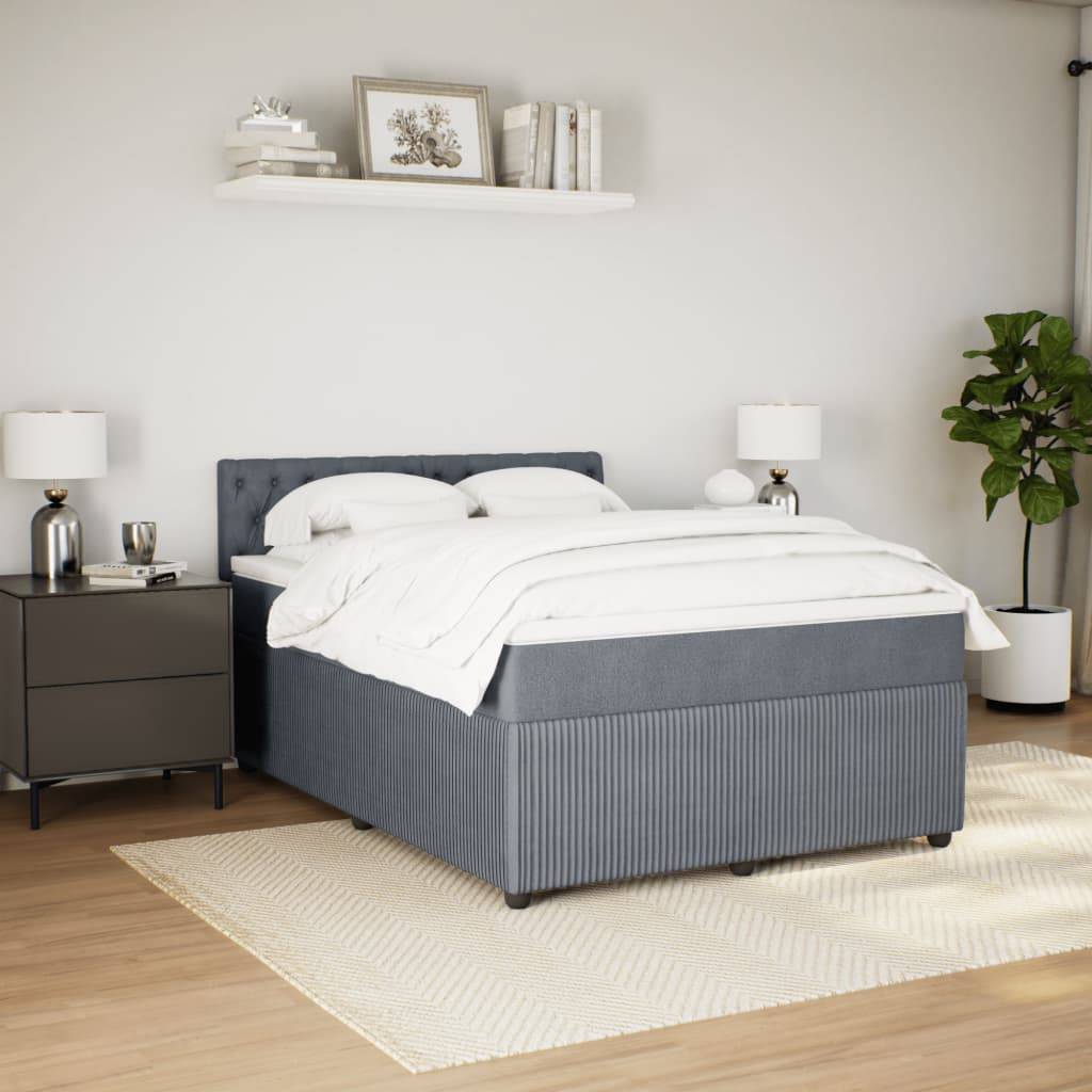 vidaXL Boxspringbett mit Matratze Dunkelgrau 140x200 cm Samt